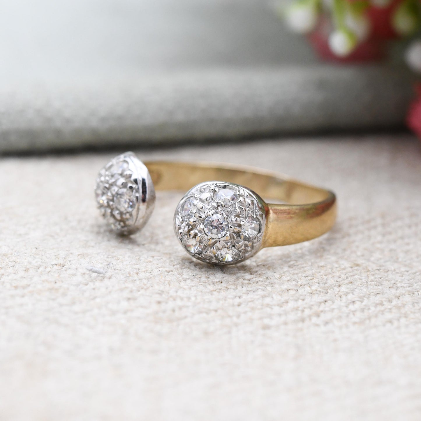 Vintage 9ct Gold Torque Ring with CZ Stones - Gold Jewellery Gift for Her | Cluster Balls Statement | Adjustable UK Size - U | US Size - 10