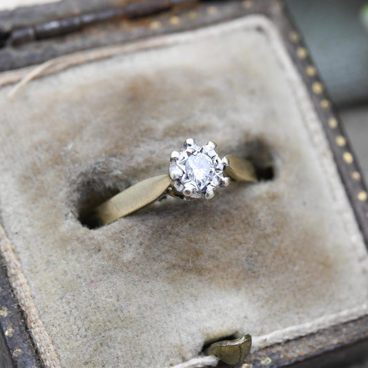 Vintage 9ct Gold Diamond Solitaire Ring 1986 Star Setting - Cathedral Set Solitaire Engagement Ring | UK Size - M | US Size - 6