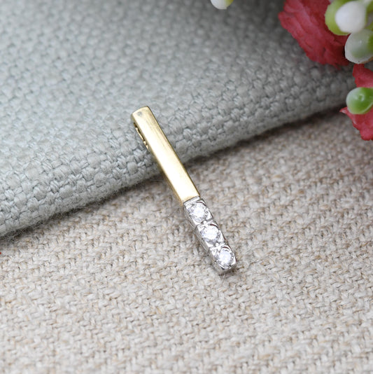 9ct Gold Diamond Pendant 2003 Two Tone White Gold and Yellow Gold - Solid Gold Minimalist Gift for Her | Three Stone Bar Pendant Charm