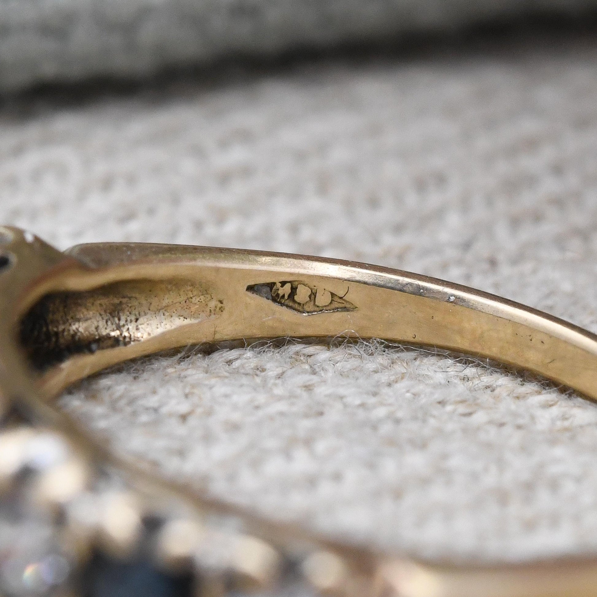 Vintage 9ct Gold Sapphire Half Eternity Ring 1981 with Clear Stones - Seven Stone Gemstone Half Hoop | UK Size - M 1/2 | US Size - 6 3/4
