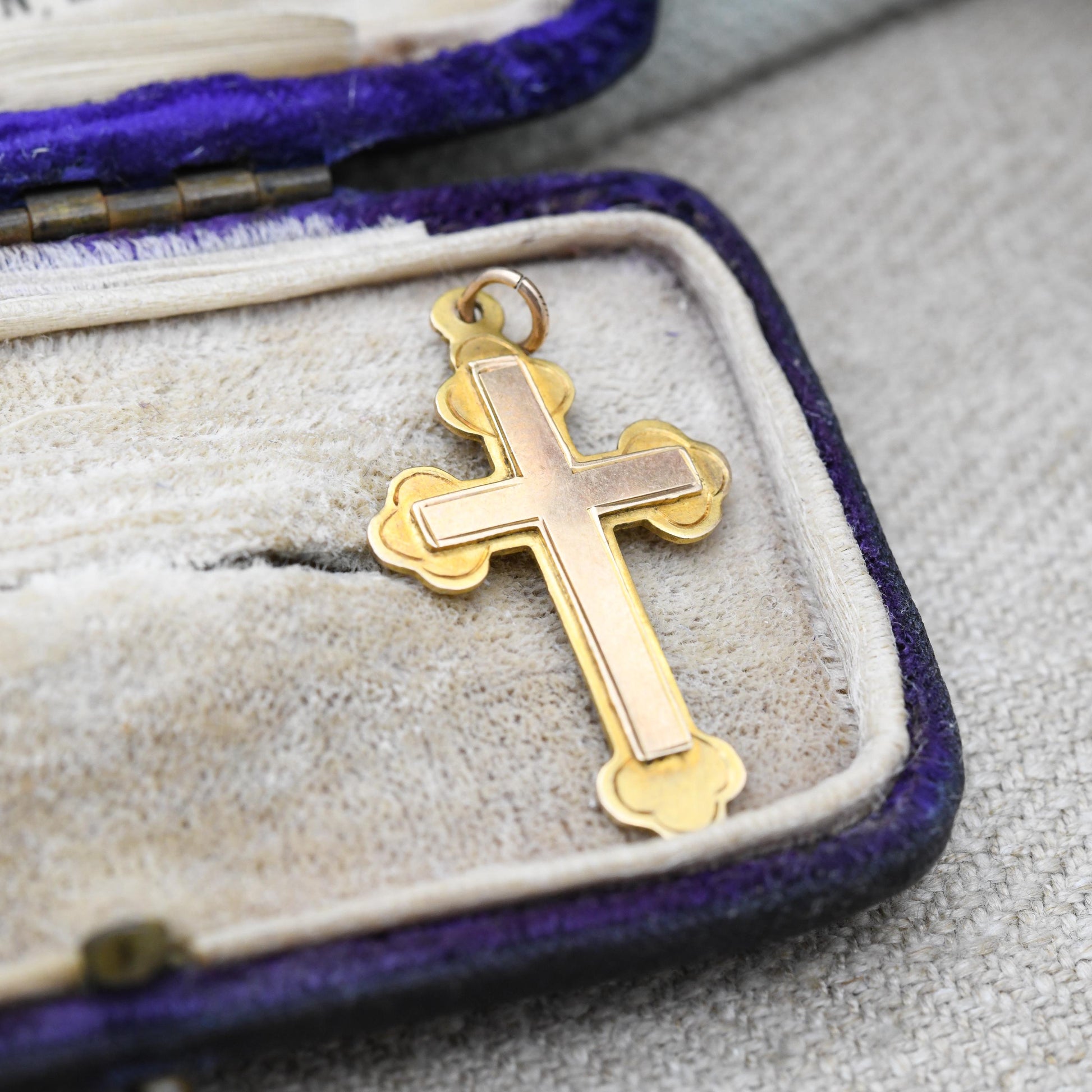 Antique 9ct Gold Cross Pendant - Antique Yellow Gold Christian Religious Necklace Gift for Christening Baptism