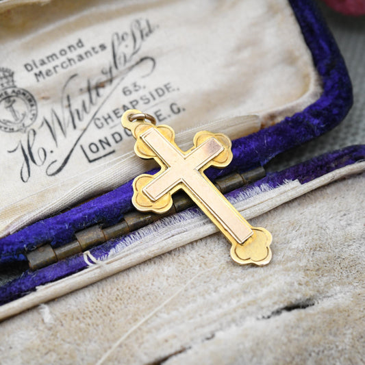 Antique 9ct Gold Cross Pendant - Antique Yellow Gold Christian Religious Necklace Gift for Christening Baptism