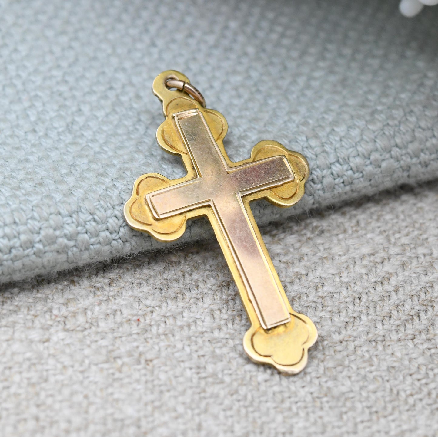 Antique 9ct Gold Cross Pendant - Antique Yellow Gold Christian Religious Necklace Gift for Christening Baptism