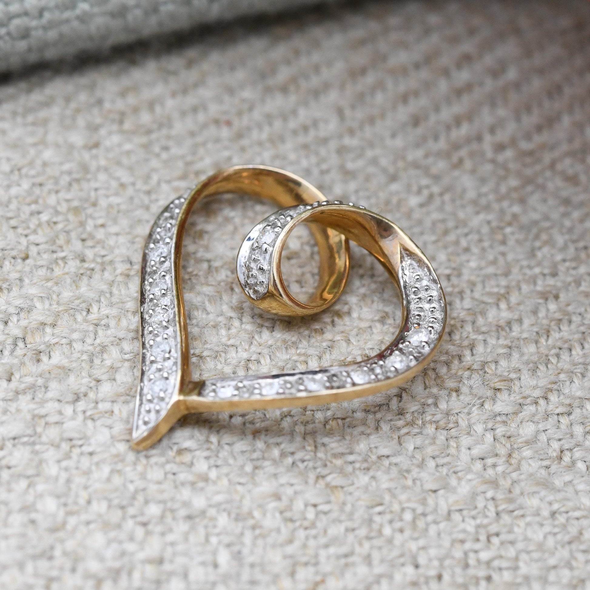 Vintage 9ct Gold Diamond Heart Pendant 0.1 Carats 10 Points - Love Heart Charm for Necklace Stack | Valentine's Gift for Her