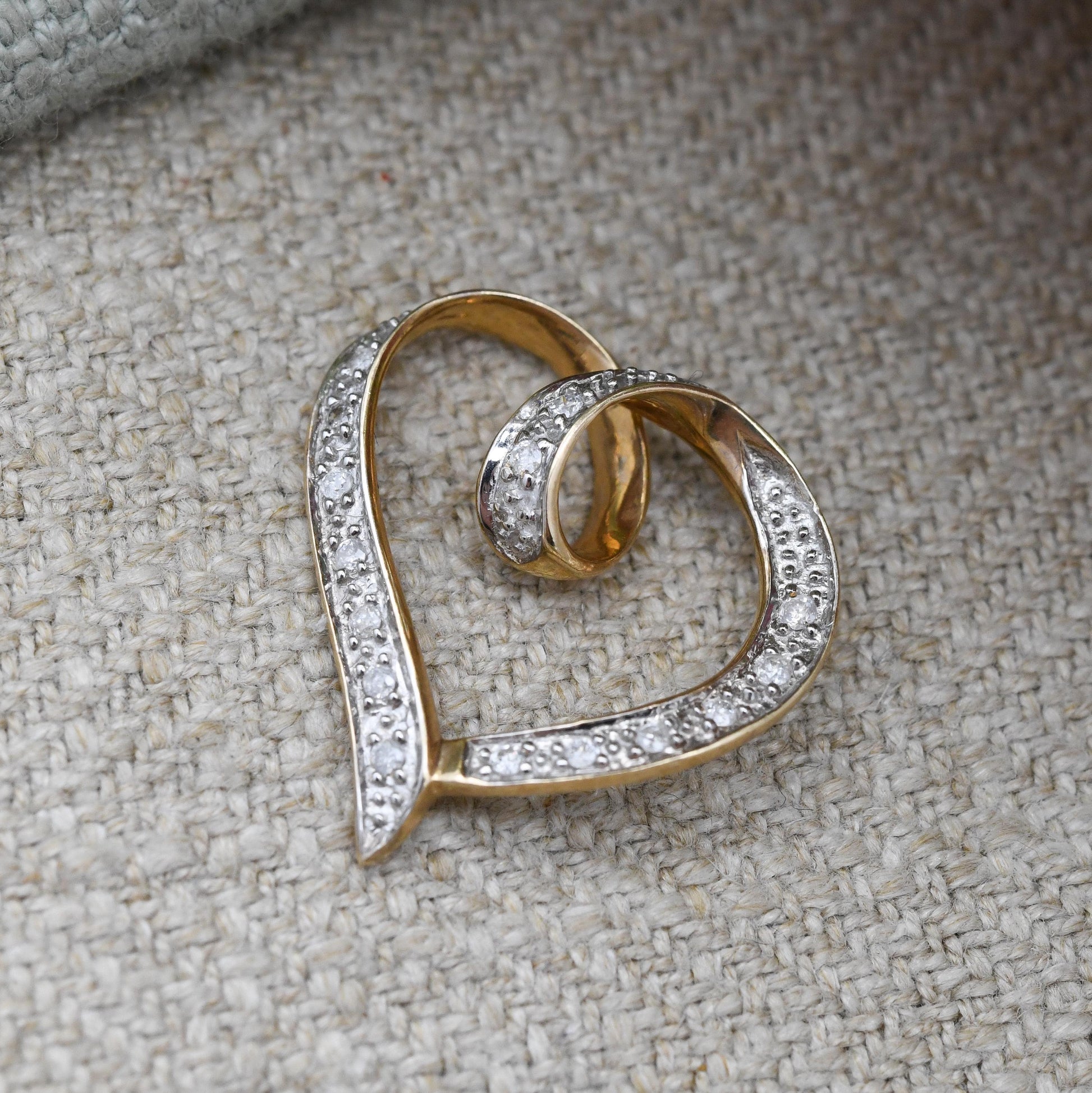 Vintage 9ct Gold Diamond Heart Pendant 0.1 Carats 10 Points - Love Heart Charm for Necklace Stack | Valentine's Gift for Her