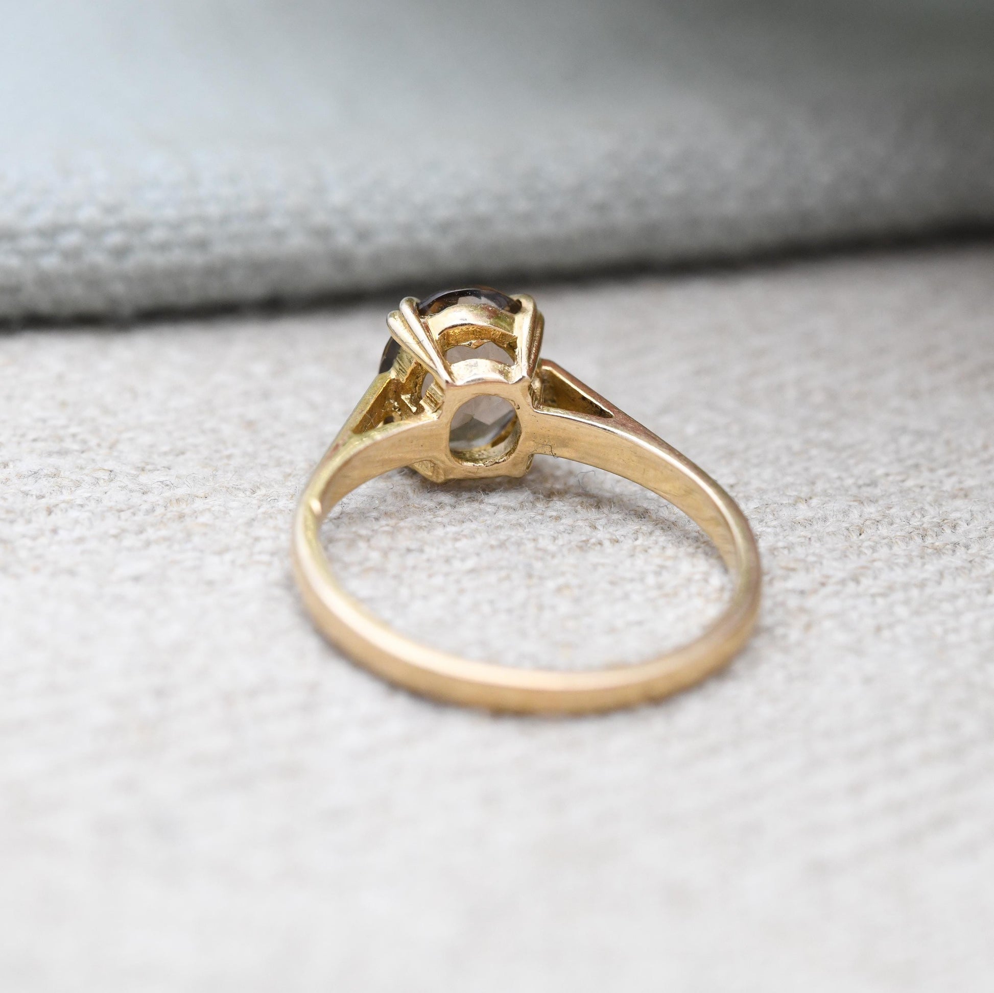 Vintage 9ct Gold Ring Smoky Quartz Statement Ring 1982 - Mid-Century Large Gemstone | UK Size - L 1/2 | US Size - 6