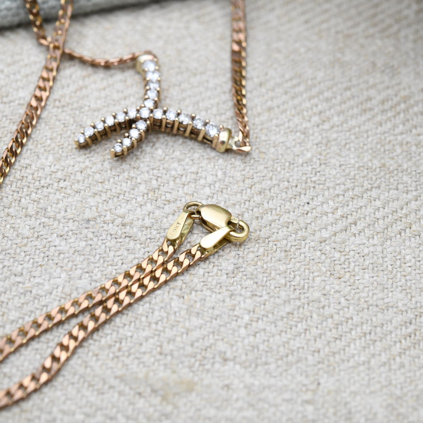 0.5 Carat Diamond Necklace 9ct Gold Vintage 1994 50 Points - 9K Solid Rose Gold Chain Flat Links | 53.5cm | 21"