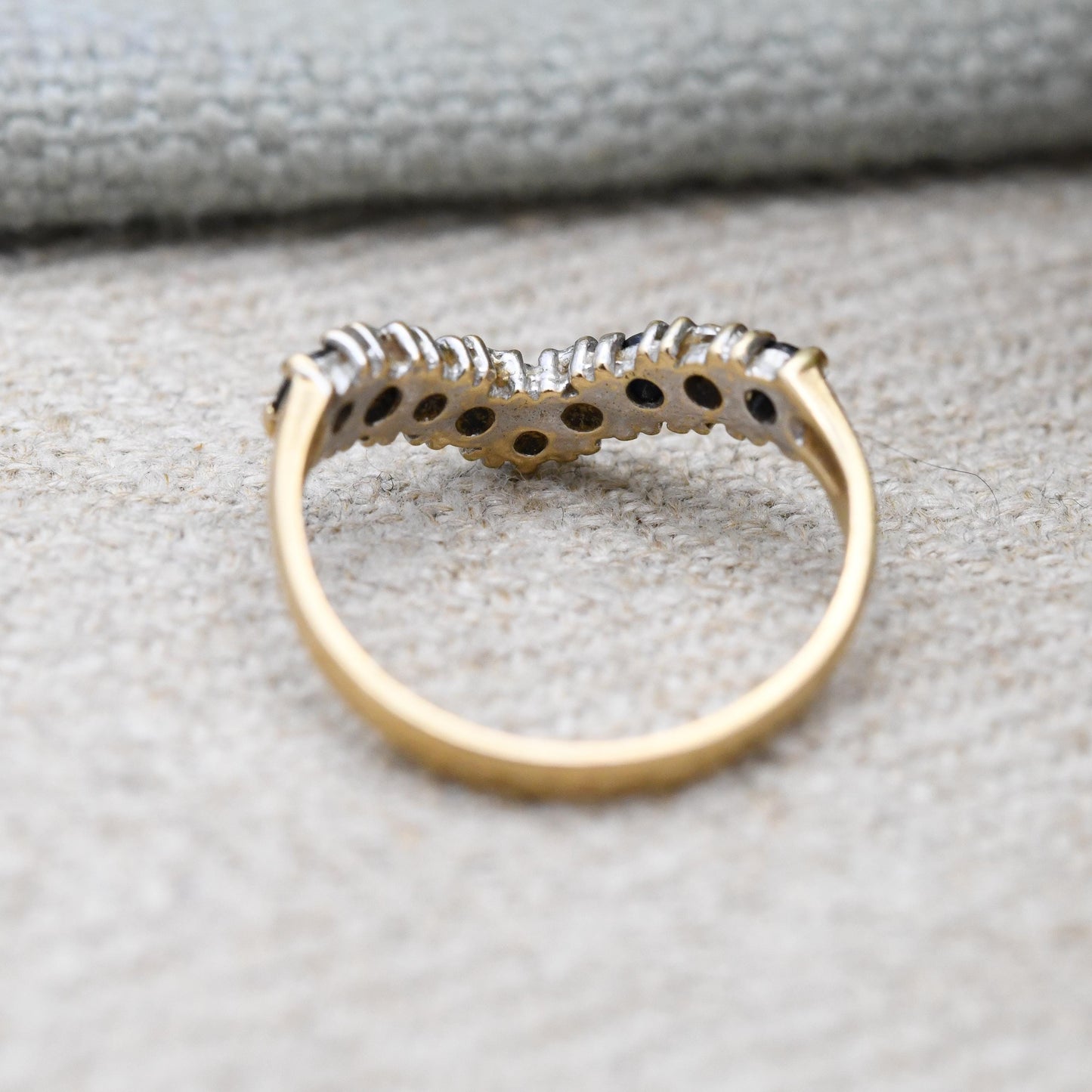 Vintage 9ct Gold Sapphire and Diamond Half Eternity Ring - Alternate Blue White Gem Stacking Ring | UK Size - I 1/2 | US Size - 4 1/2