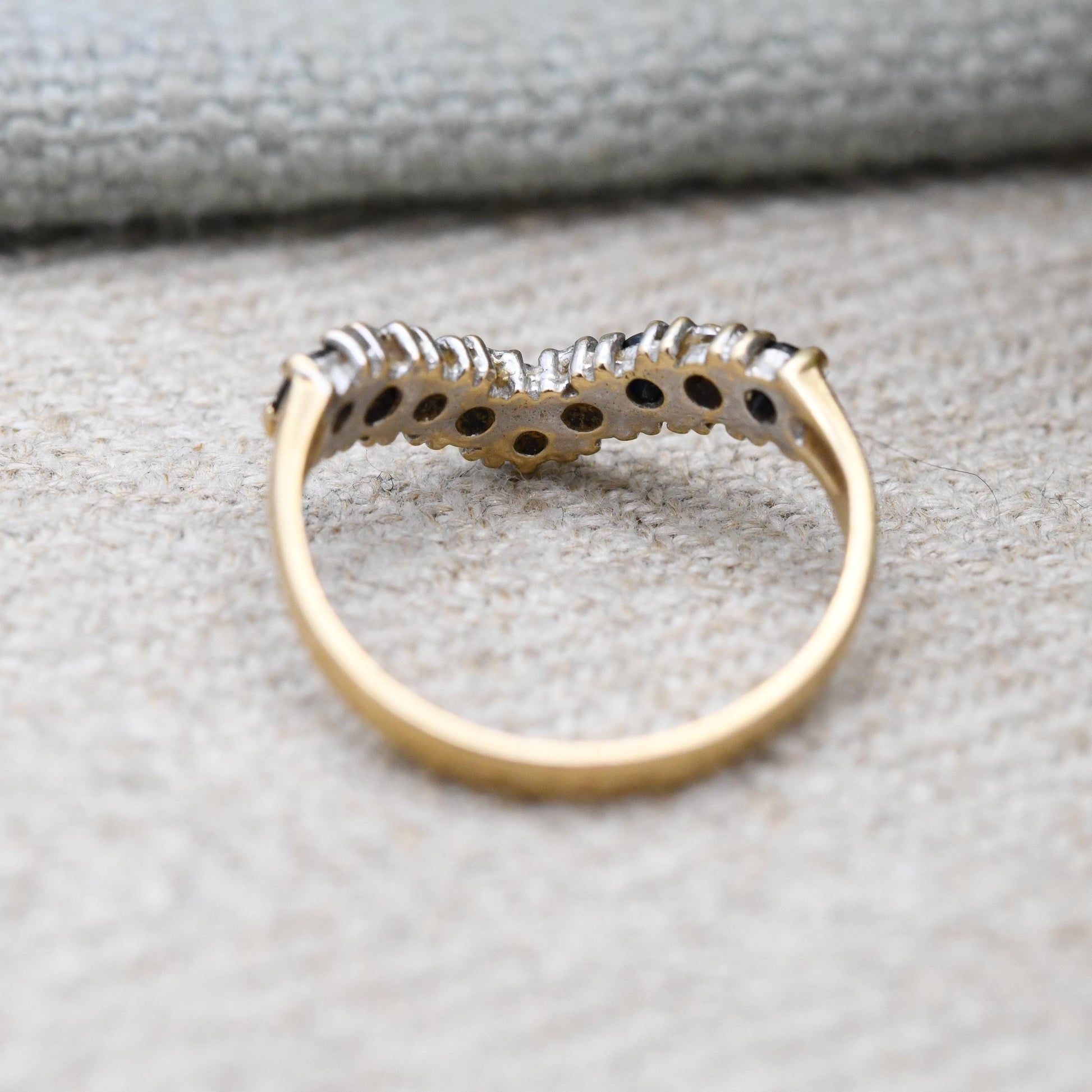 Vintage 9ct Gold Sapphire and Diamond Half Eternity Ring - Alternate Blue White Gem Stacking Ring | UK Size - I 1/2 | US Size - 4 1/2