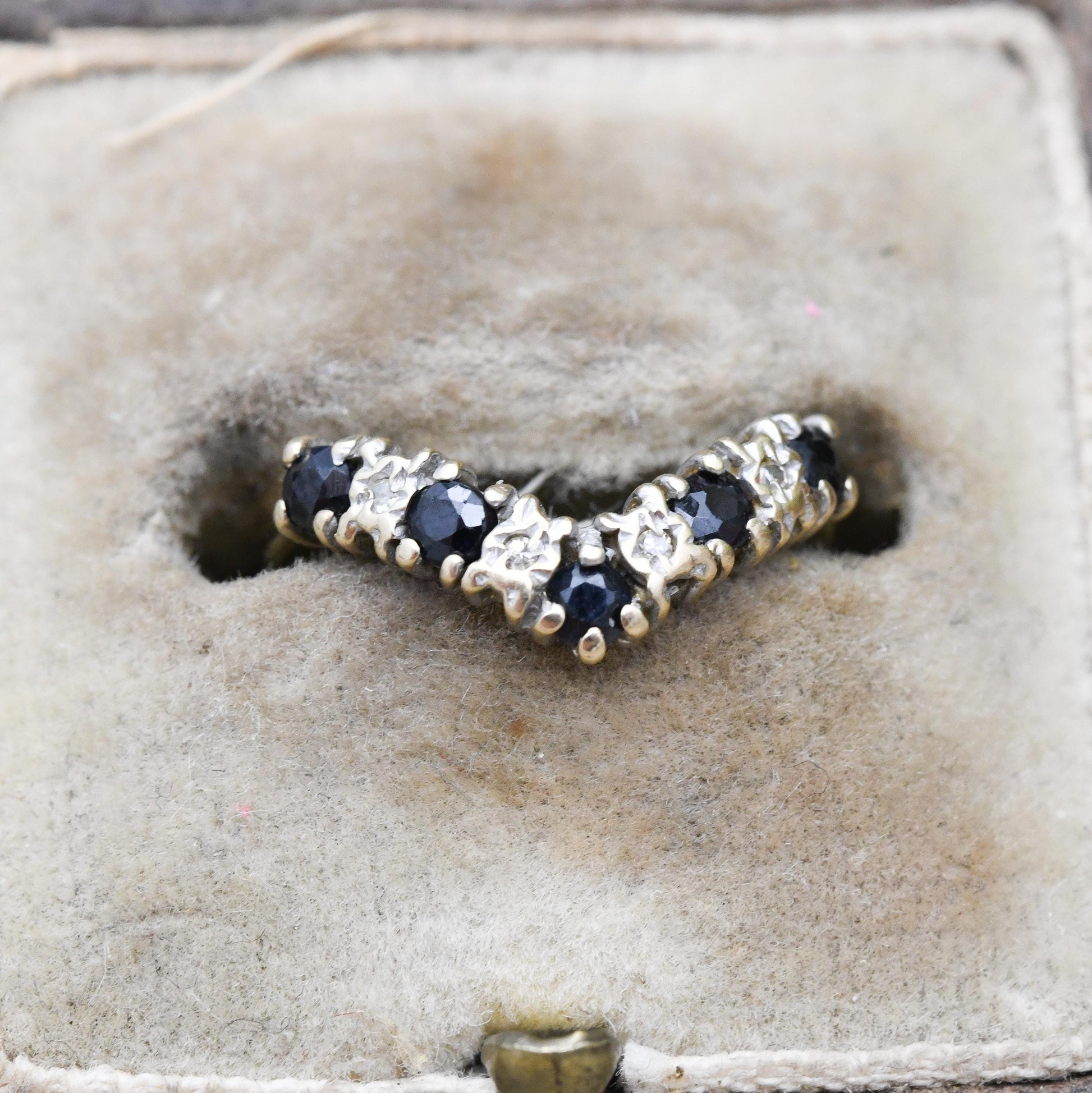 Vintage 9ct Gold Sapphire and Diamond Half Eternity Ring - Alternate Blue White Gem Stacking Ring | UK Size - I 1/2 | US Size - 4 1/2