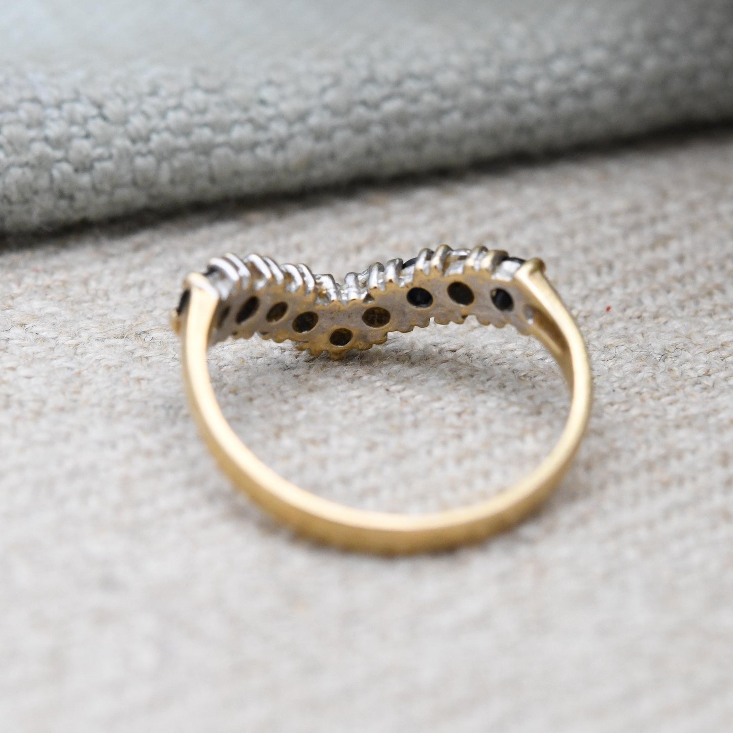 Vintage 9ct Gold Sapphire and Diamond Half Eternity Ring - Alternate Blue White Gem Stacking Ring | UK Size - I 1/2 | US Size - 4 1/2