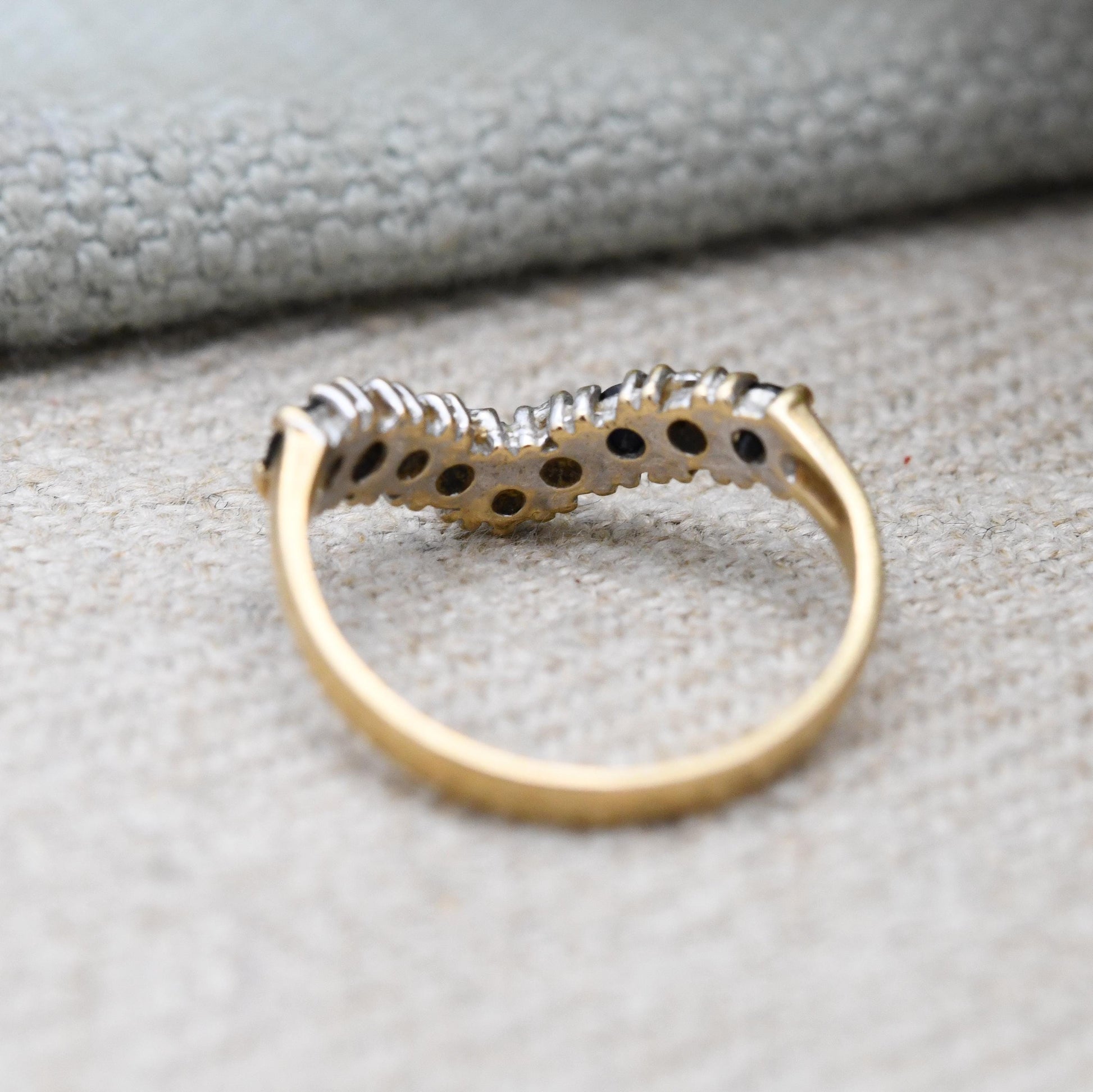 Vintage 9ct Gold Sapphire and Diamond Half Eternity Ring - Alternate Blue White Gem Stacking Ring | UK Size - I 1/2 | US Size - 4 1/2