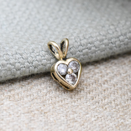 Vintage 9ct Gold Diamond Heart Pendant 0.2ct - Three Diamonds | Solid Gold Minimalist Gift for Her