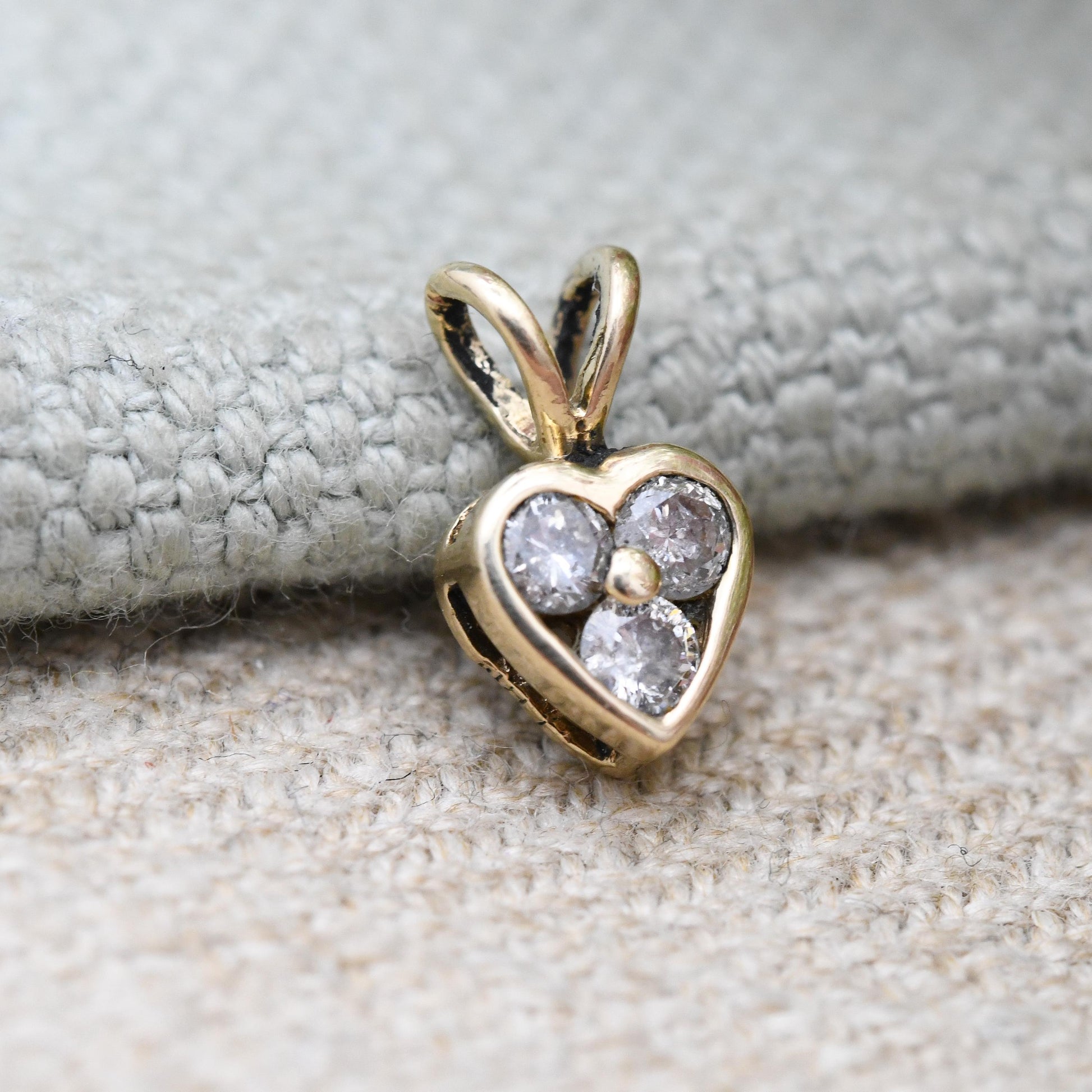 Vintage 9ct Gold Diamond Heart Pendant 0.2ct - Three Diamonds | Solid Gold Minimalist Gift for Her