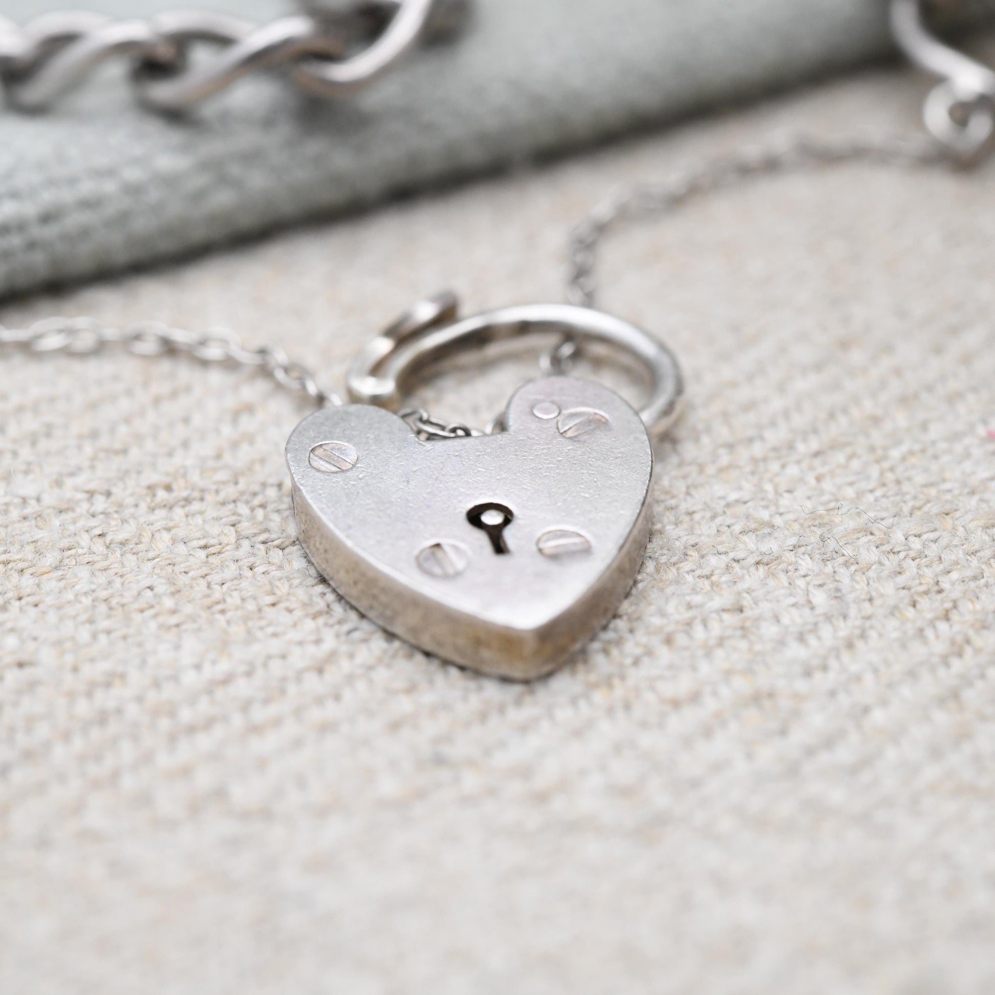 Vintage Sterling Silver Heart Padlock Clasp Chain Bracelet by Ward Brothers WBS - Chunky Curb Links with Safety Chain | UK Hallmarks