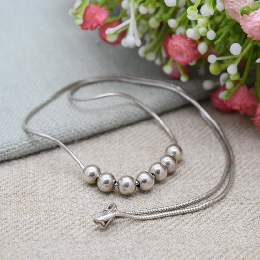 Vintage Sterling Silver Snake Chain Necklace with Cute Silver Beads - Y2K Thin Chain | Quality Silver Necklace | Gift for Her