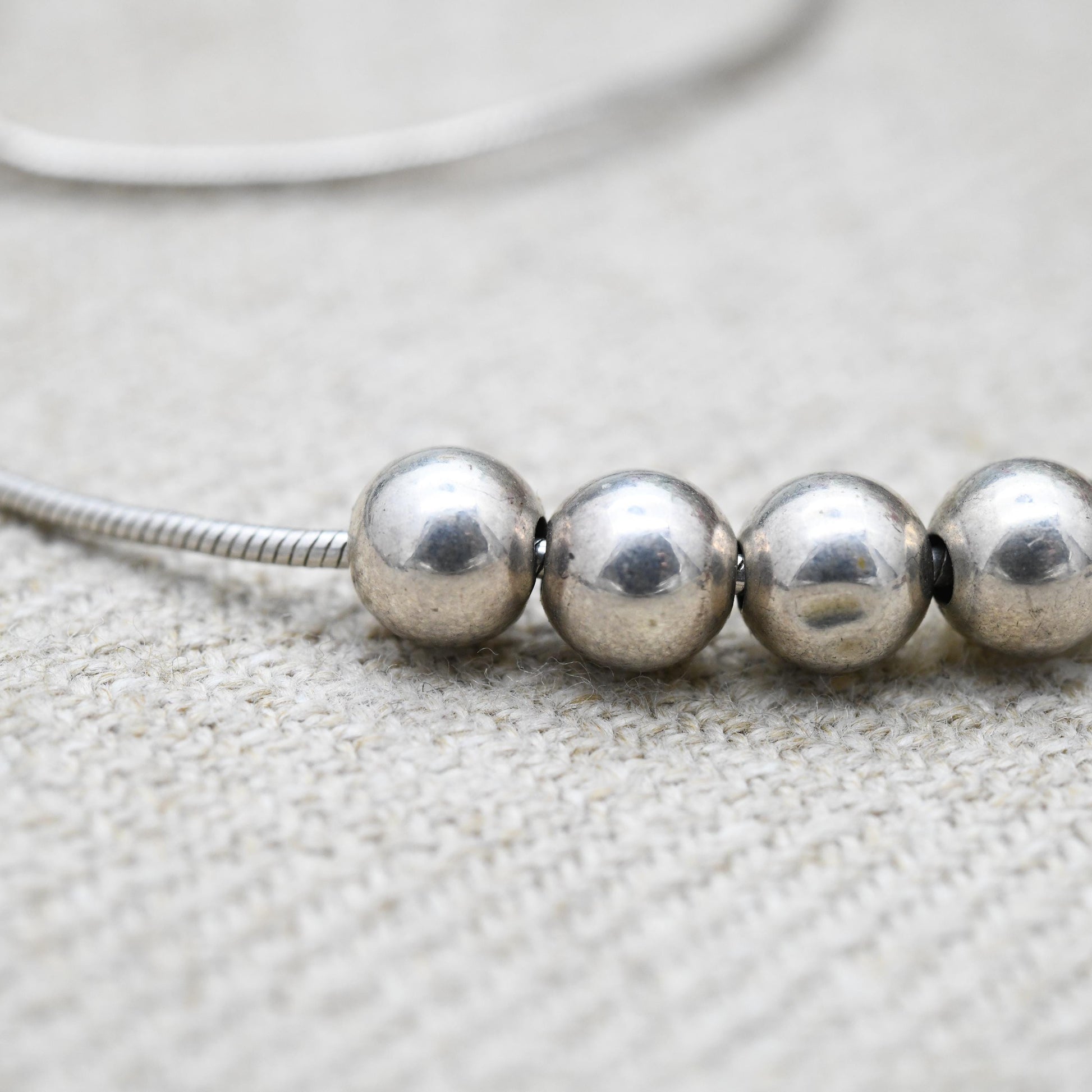 Vintage Sterling Silver Snake Chain Necklace with Cute Silver Beads - Y2K Thin Chain | Quality Silver Necklace | Gift for Her