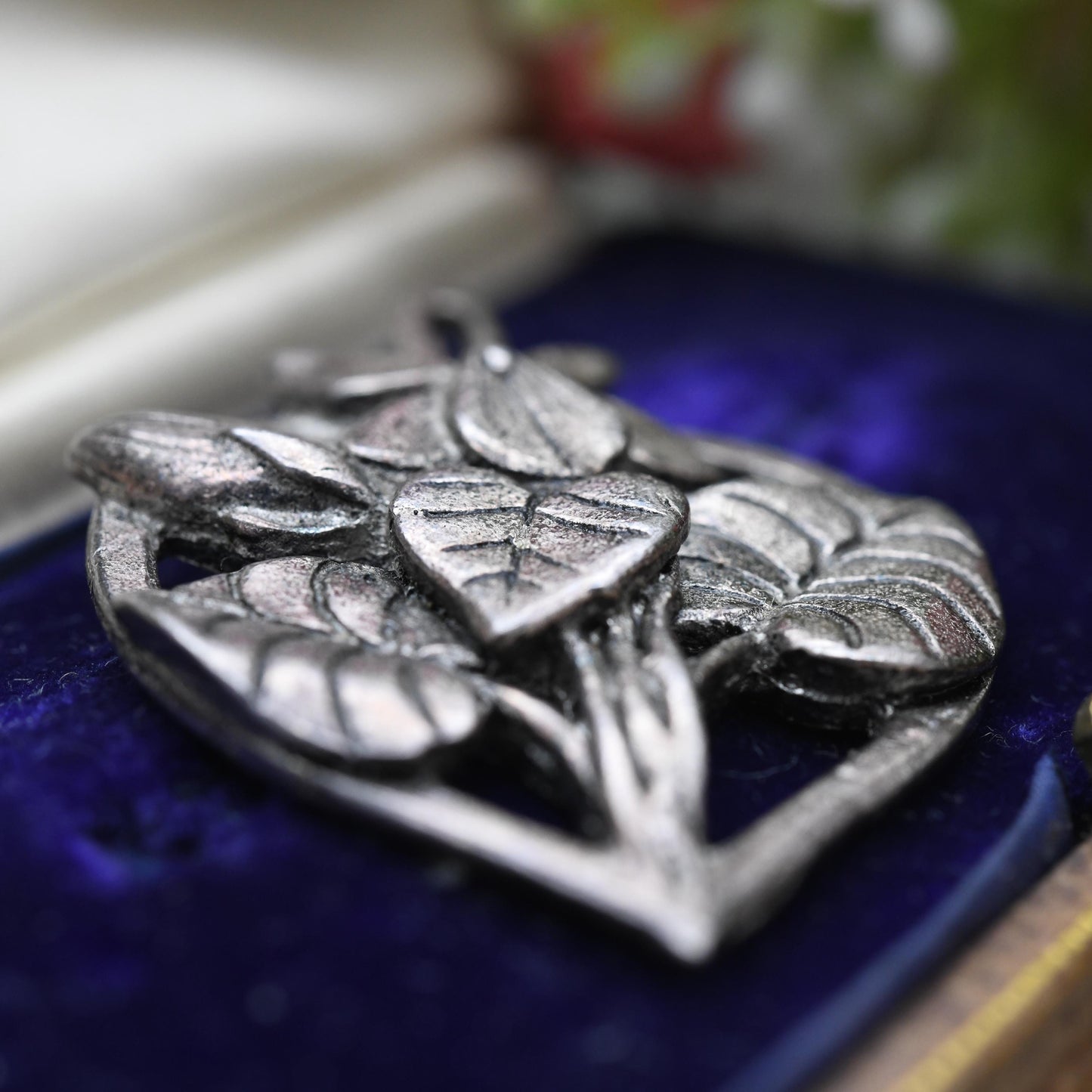MASJ Pewter Love Heart Flower Pendant 1994 - Openwork Textured Design | Floral | Gift for Her | Gift for Pendant Charm Necklace