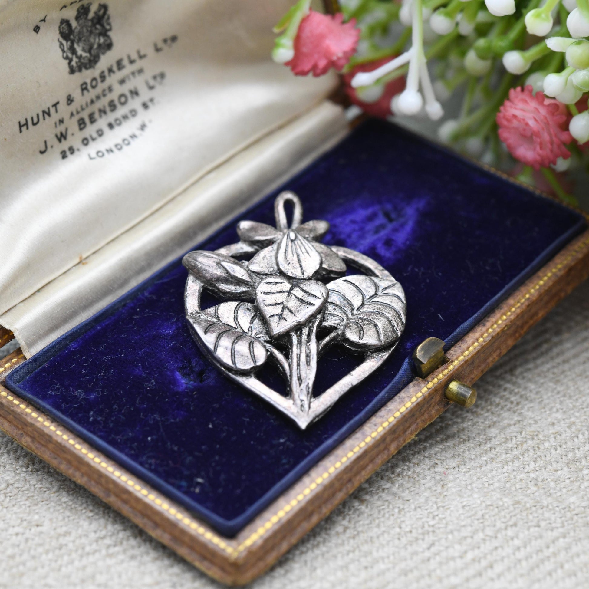 MASJ Pewter Love Heart Flower Pendant 1994 - Openwork Textured Design | Floral | Gift for Her | Gift for Pendant Charm Necklace