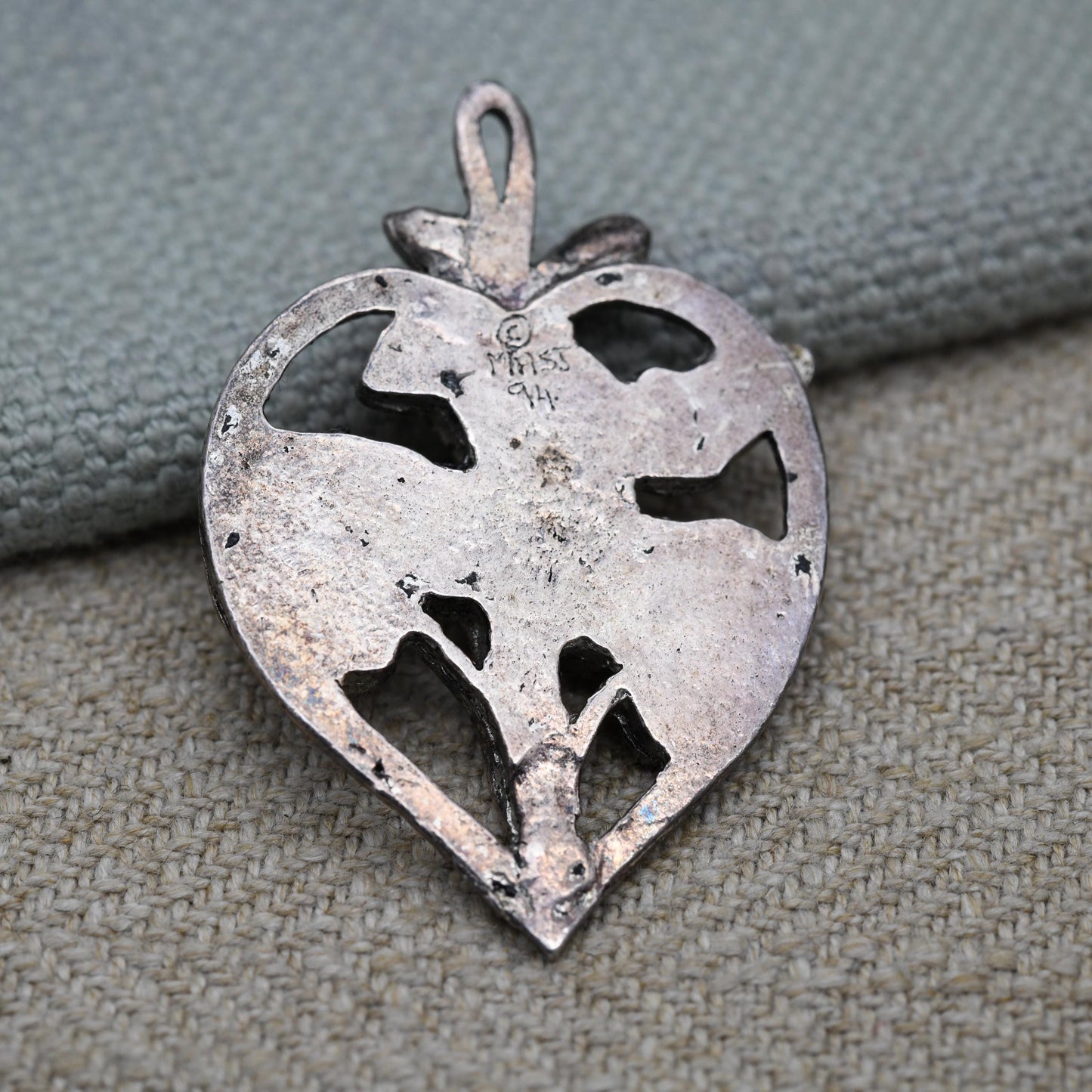 MASJ Pewter Love Heart Flower Pendant 1994 - Openwork Textured Design | Floral | Gift for Her | Gift for Pendant Charm Necklace