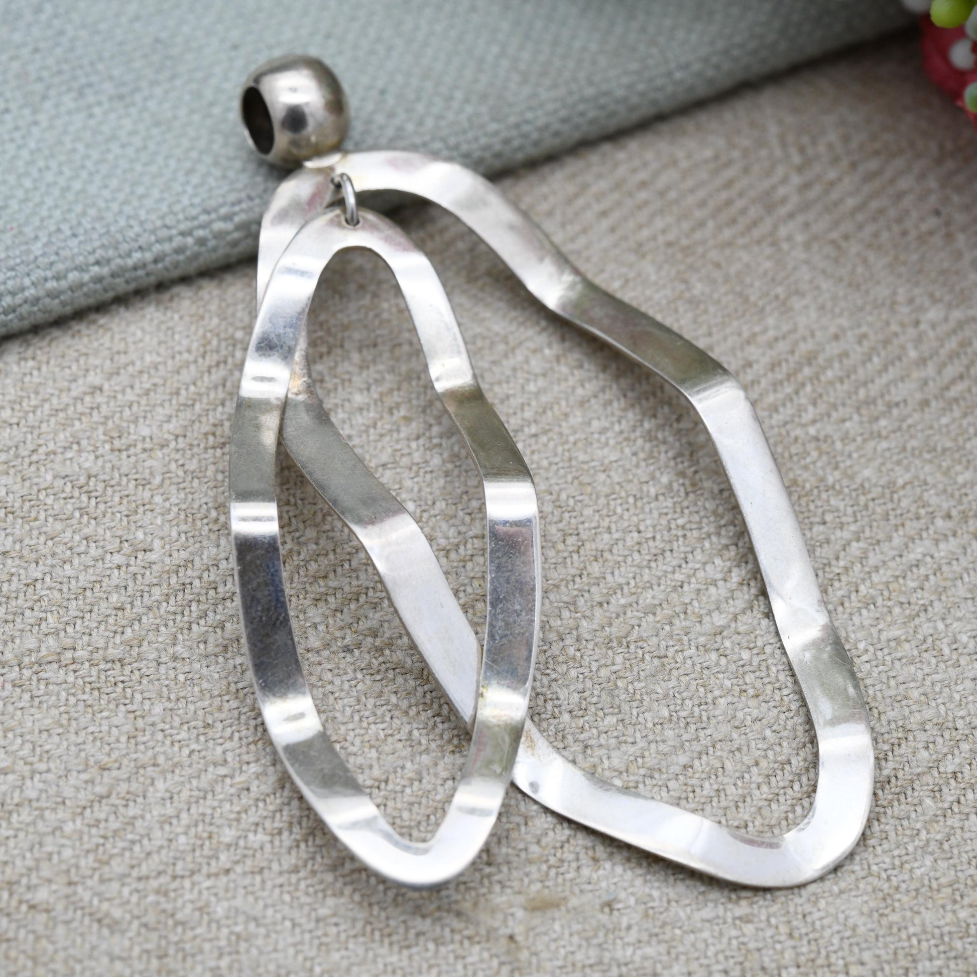 Vintage Mexican DDD Dominique Dinouart Sterling Silver Pendant - Large Articulated Double Hanging Oval | Textured | Modernist | Gift for Her