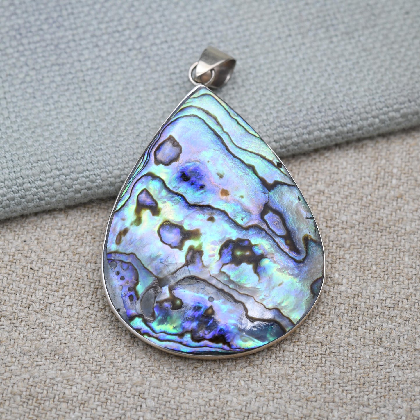 Vintage Sterling Silver Abalone Shell Pendant - Large Pretty Teardrop Shaped Jewellery | Gift for Pendant Necklace