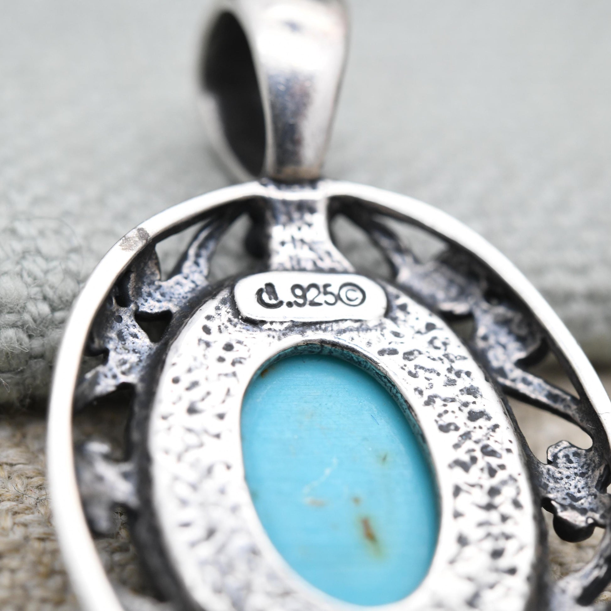 Carolyn Pollack Sterling Silver Turquoise Pendant Relios - Cabochon Large Blue Stone with Flower Border