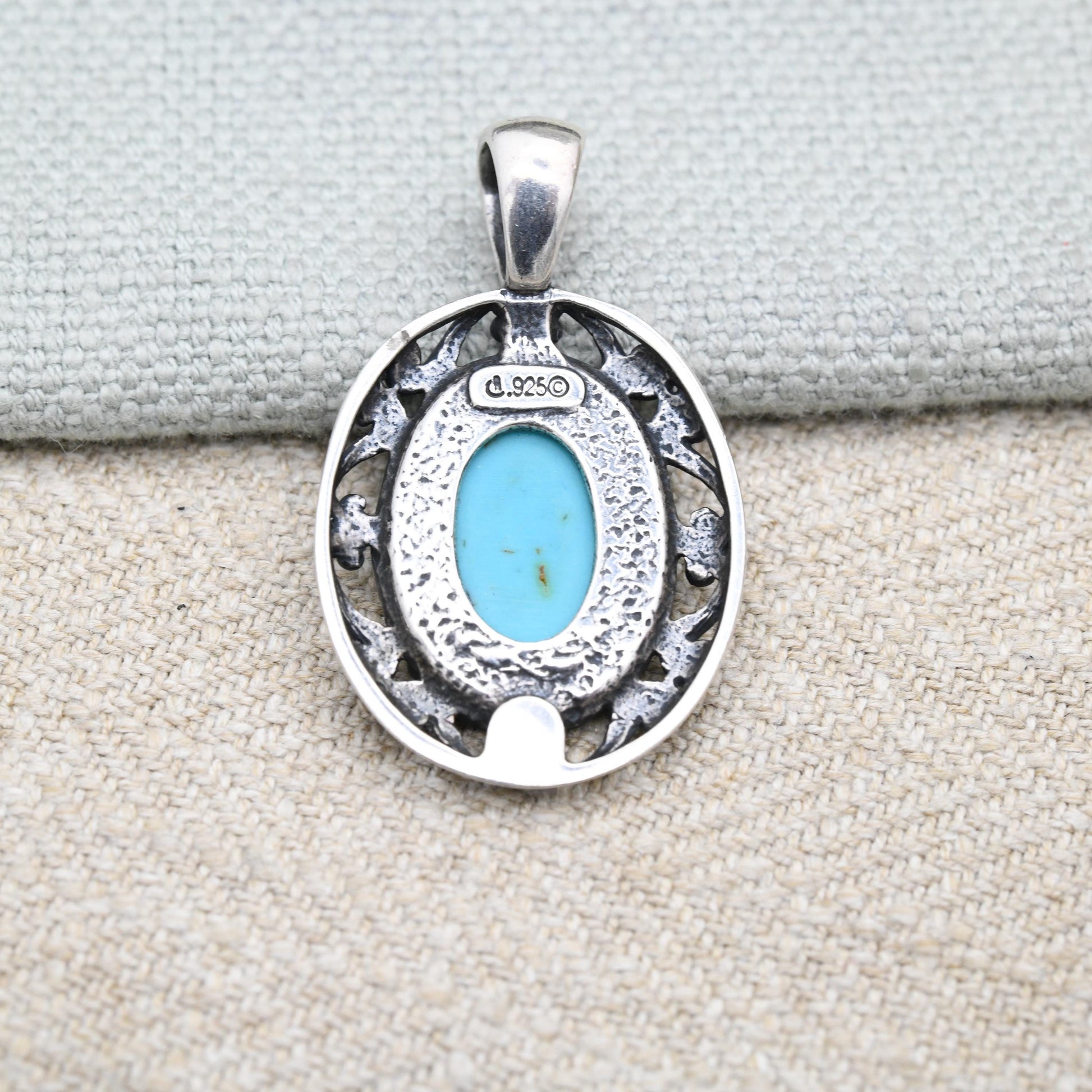 Carolyn Pollack Sterling Silver Turquoise Pendant Relios - Cabochon Large Blue Stone with Flower Border