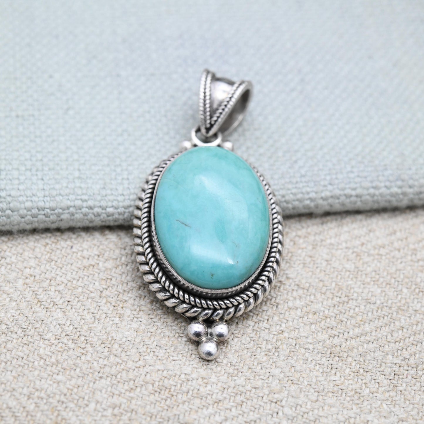 Suarti Sterling Silver Turquoise QVC Pendant - Cabochon Large Blue Stone with Rope Twist Surround | Gift for Pendant Necklace