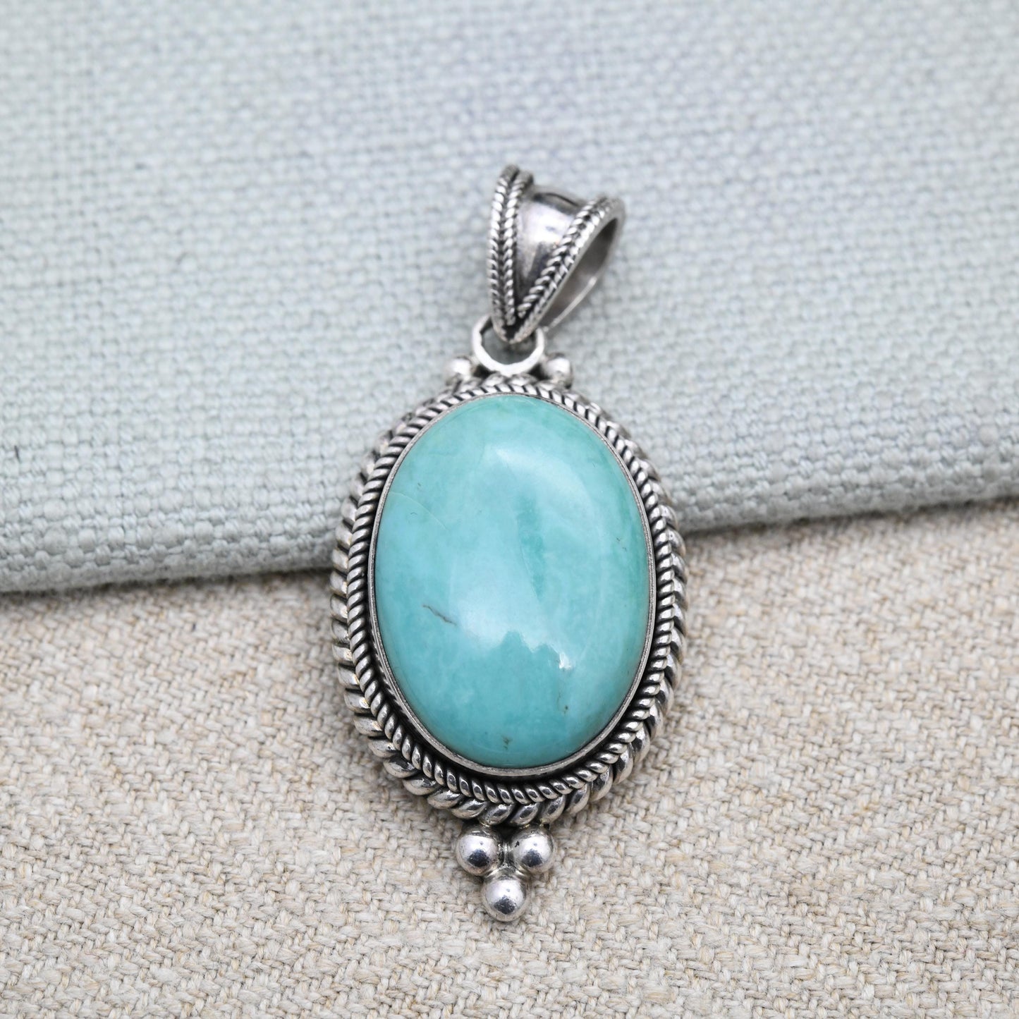 Suarti Sterling Silver Turquoise QVC Pendant - Cabochon Large Blue Stone with Rope Twist Surround | Gift for Pendant Necklace