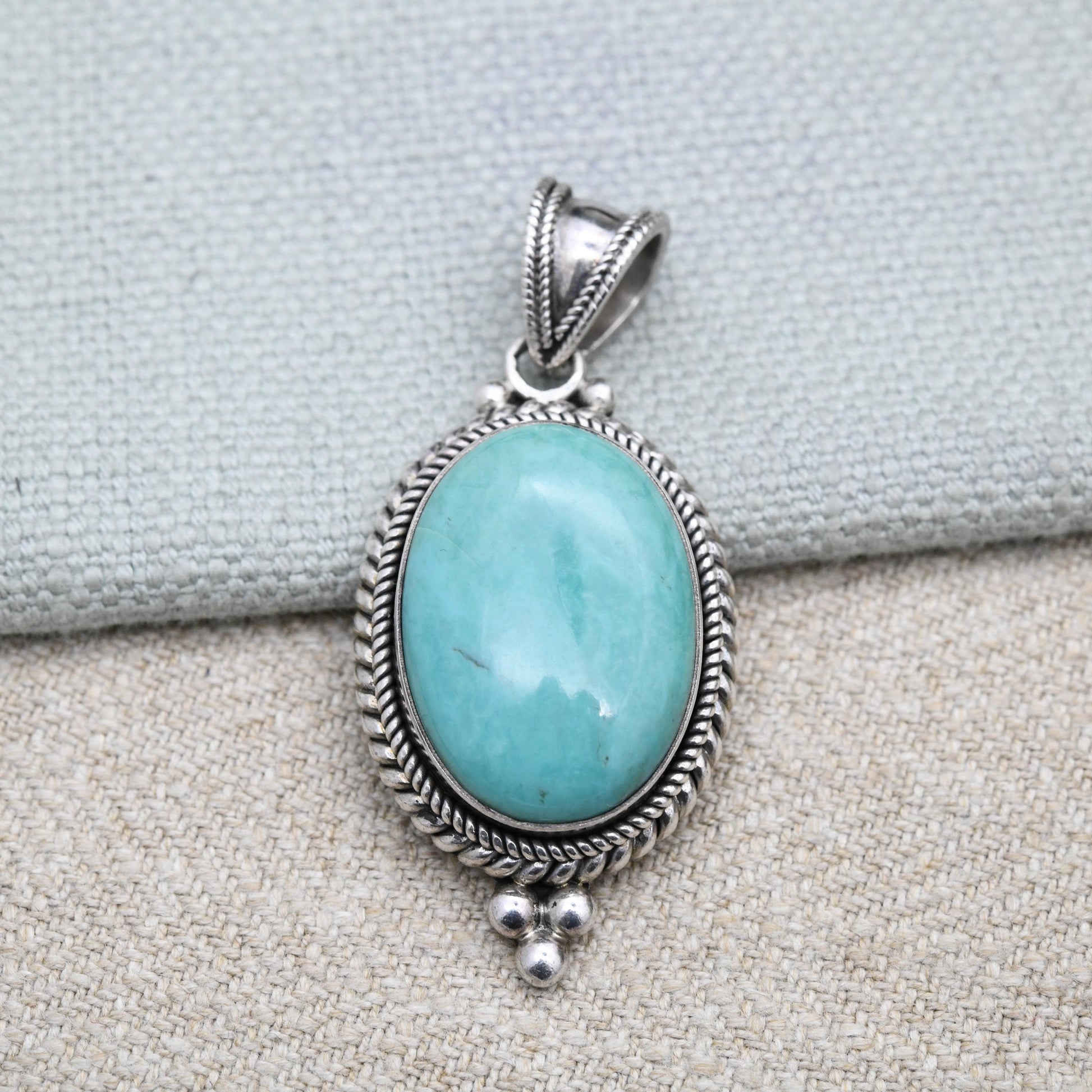 Suarti Sterling Silver Turquoise QVC Pendant - Cabochon Large Blue Stone with Rope Twist Surround | Gift for Pendant Necklace
