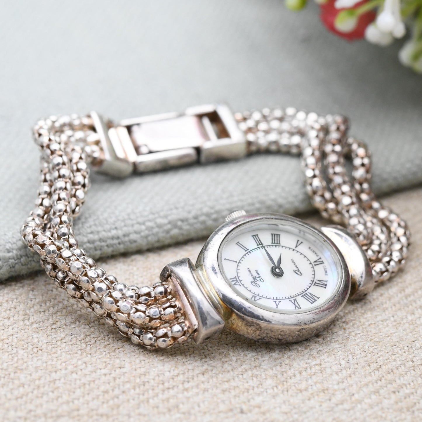 Milor Sterling Silver Precious Time Watch 2005 - Italian Designer | Mother of Pearl | Popcorn Link Bracelet | Quartz Movement | Time Piece