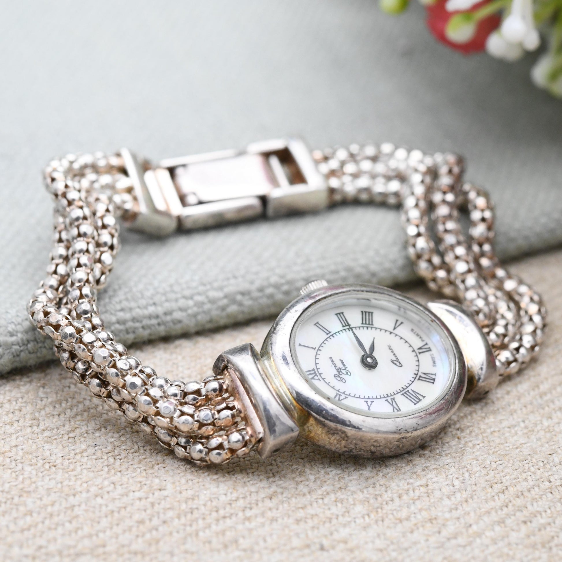 Milor Sterling Silver Precious Time Watch 2005 - Italian Designer | Mother of Pearl | Popcorn Link Bracelet | Quartz Movement | Time Piece