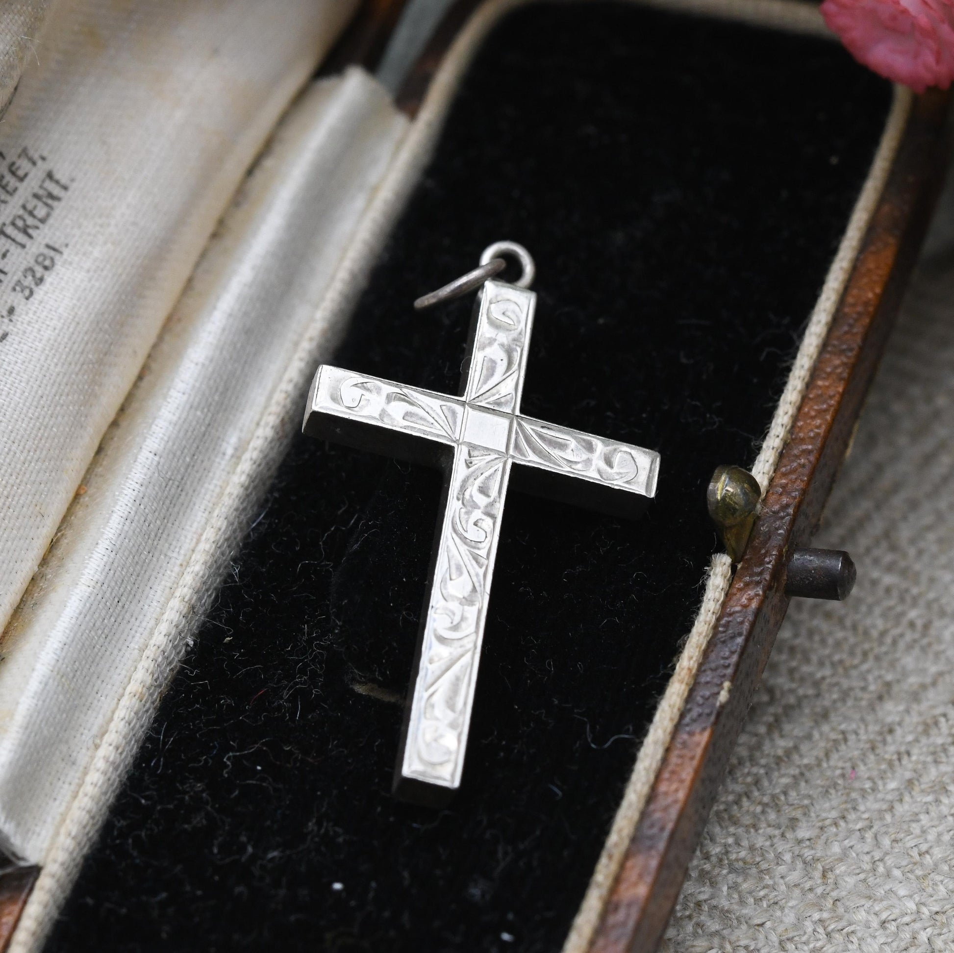 Vintage Sterling Silver Cross Pendant - Etching Design | Mid-Century Minimal Design Christian Pendant | Gift