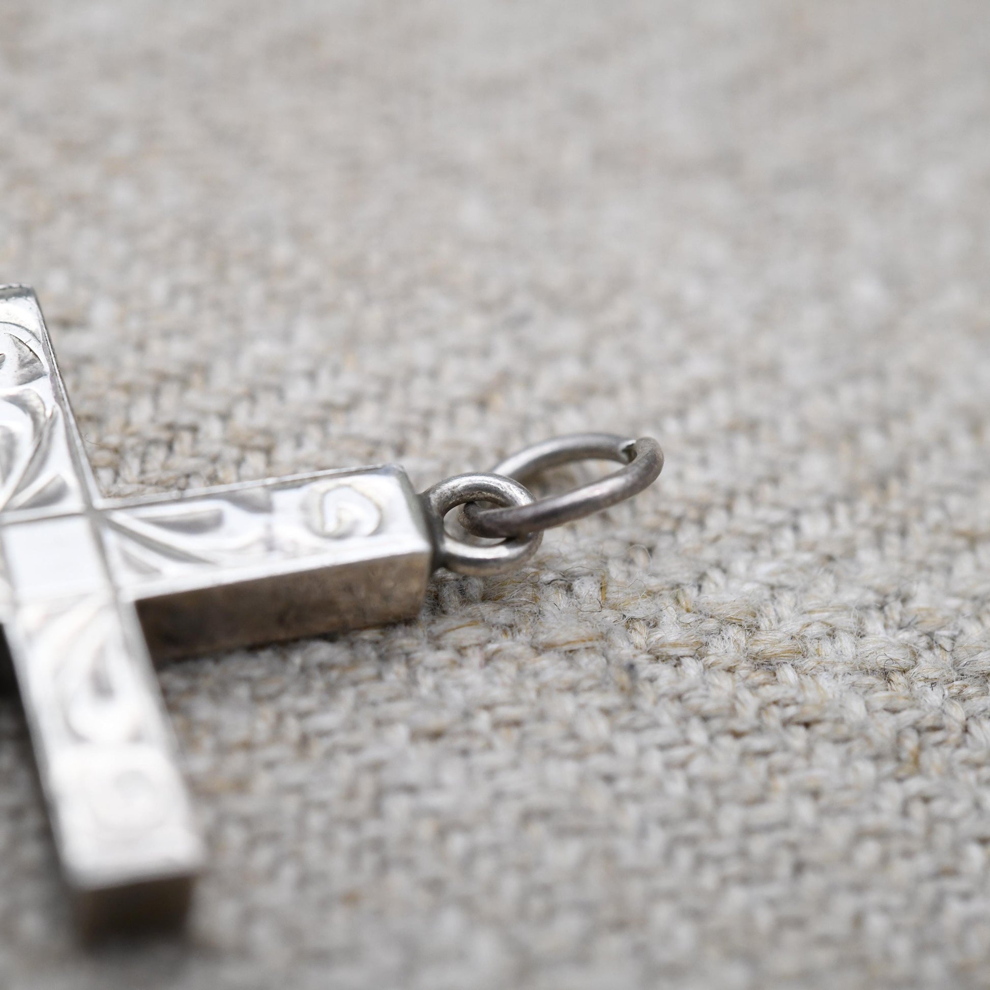 Vintage Sterling Silver Cross Pendant - Etching Design | Mid-Century Minimal Design Christian Pendant | Gift