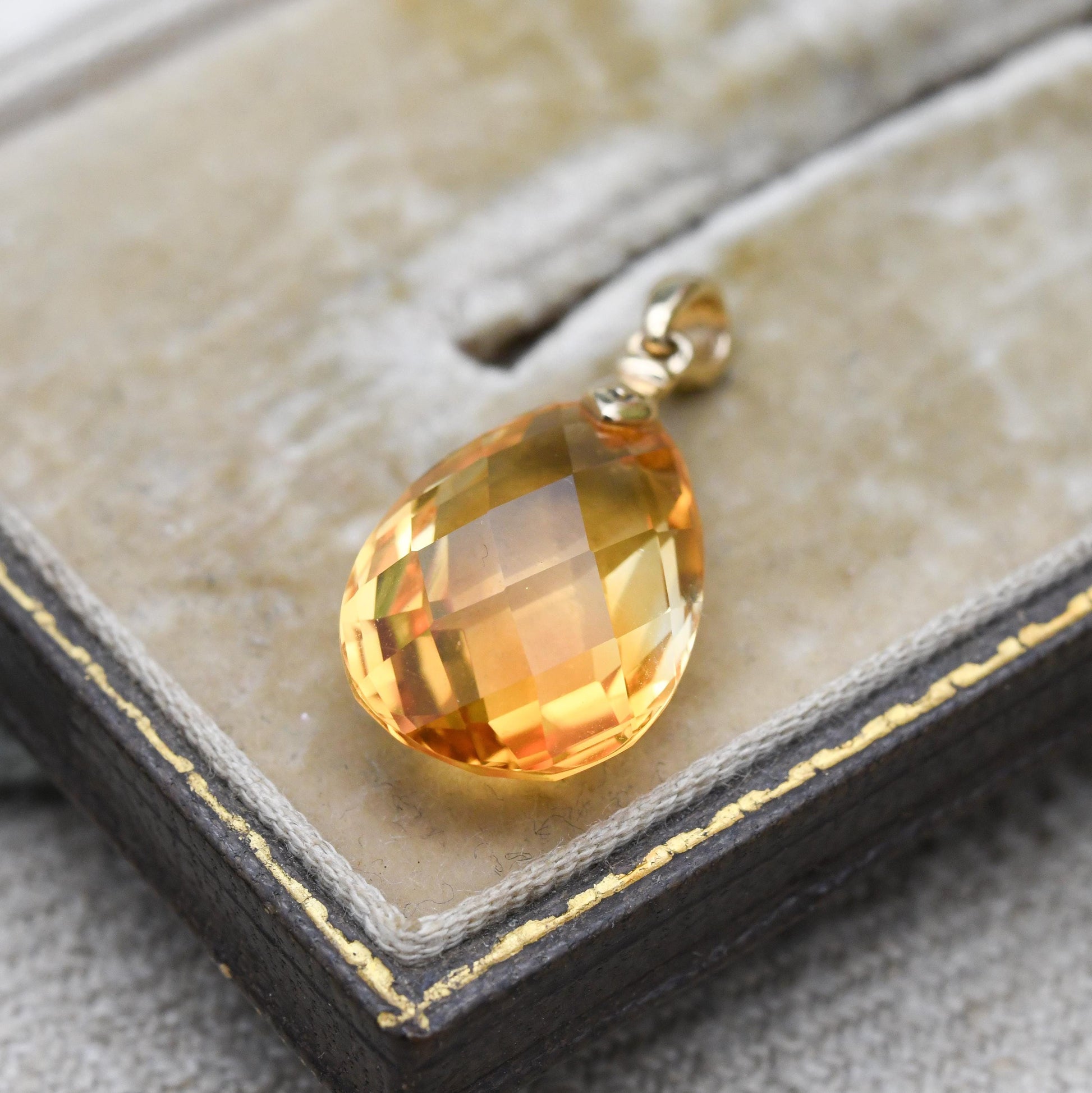 9k Gold Citrine Gemstone Teardrop Pendant - Pretty Faceted Pear Shape | Solid Gold and Orange Gemstone Jewellery