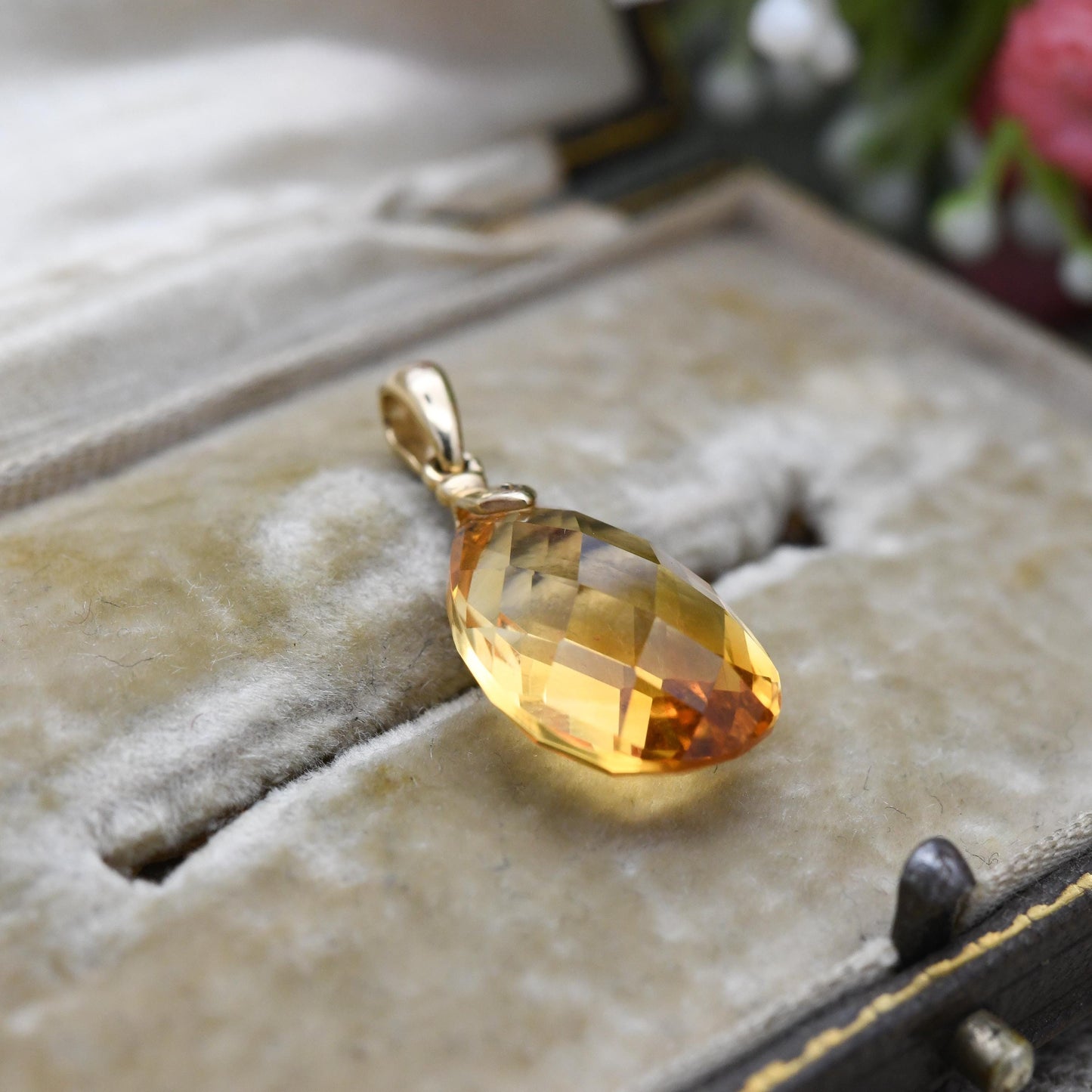 9k Gold Citrine Gemstone Teardrop Pendant - Pretty Faceted Pear Shape | Solid Gold and Orange Gemstone Jewellery
