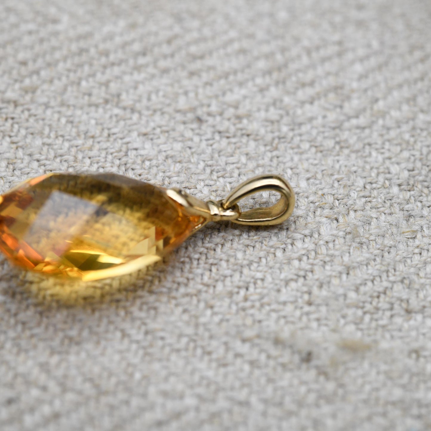 9k Gold Citrine Gemstone Teardrop Pendant - Pretty Faceted Pear Shape | Solid Gold and Orange Gemstone Jewellery