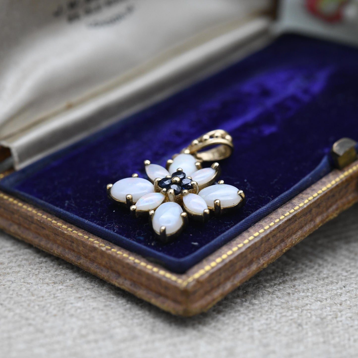 Vintage 9ct Gold Opal Sapphire Flower Pendant - QVC | Floral Cluster | Solid Gold Charm | Pretty Gift for Her