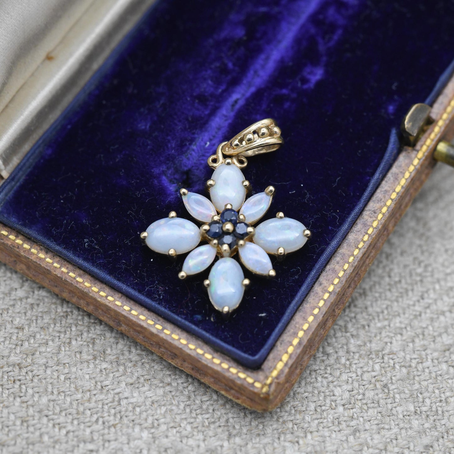 Vintage 9ct Gold Opal Sapphire Flower Pendant - QVC | Floral Cluster | Solid Gold Charm | Pretty Gift for Her