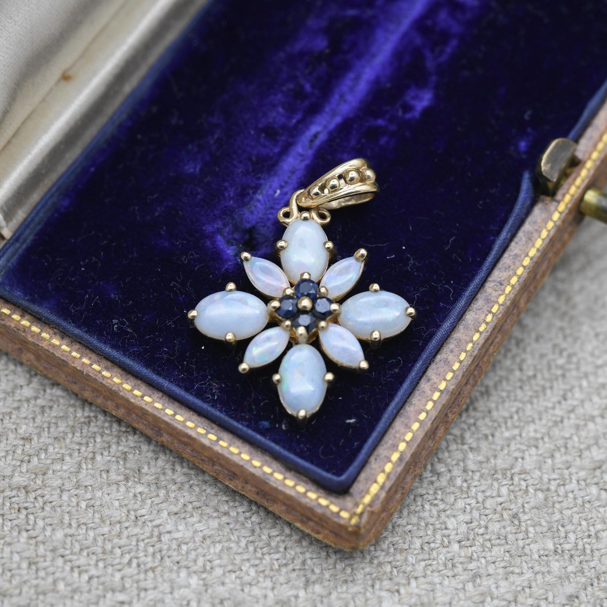 Vintage 9ct Gold Opal Sapphire Flower Pendant - QVC | Floral Cluster | Solid Gold Charm | Pretty Gift for Her
