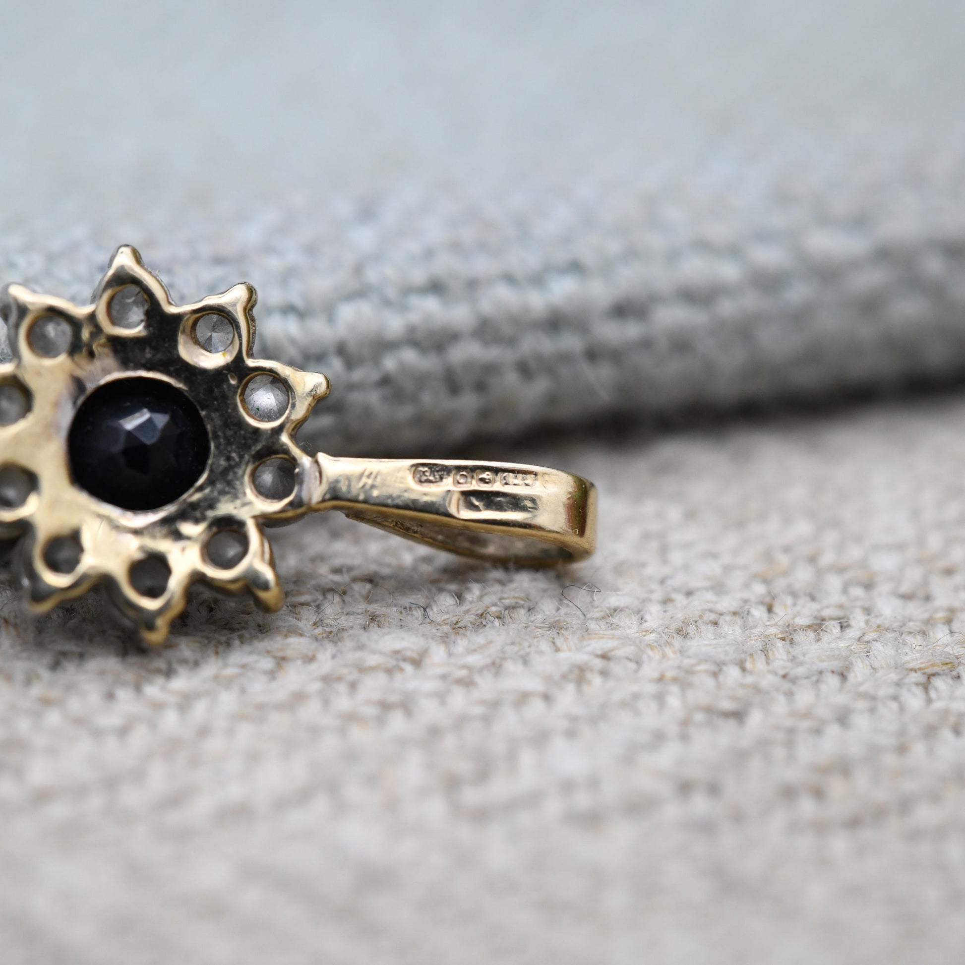 Vintage 9ct Gold Sapphire Cluster Pendant - Mid-Century Miniature Sparkly Charm | Pretty Solid Gold Gift for Her