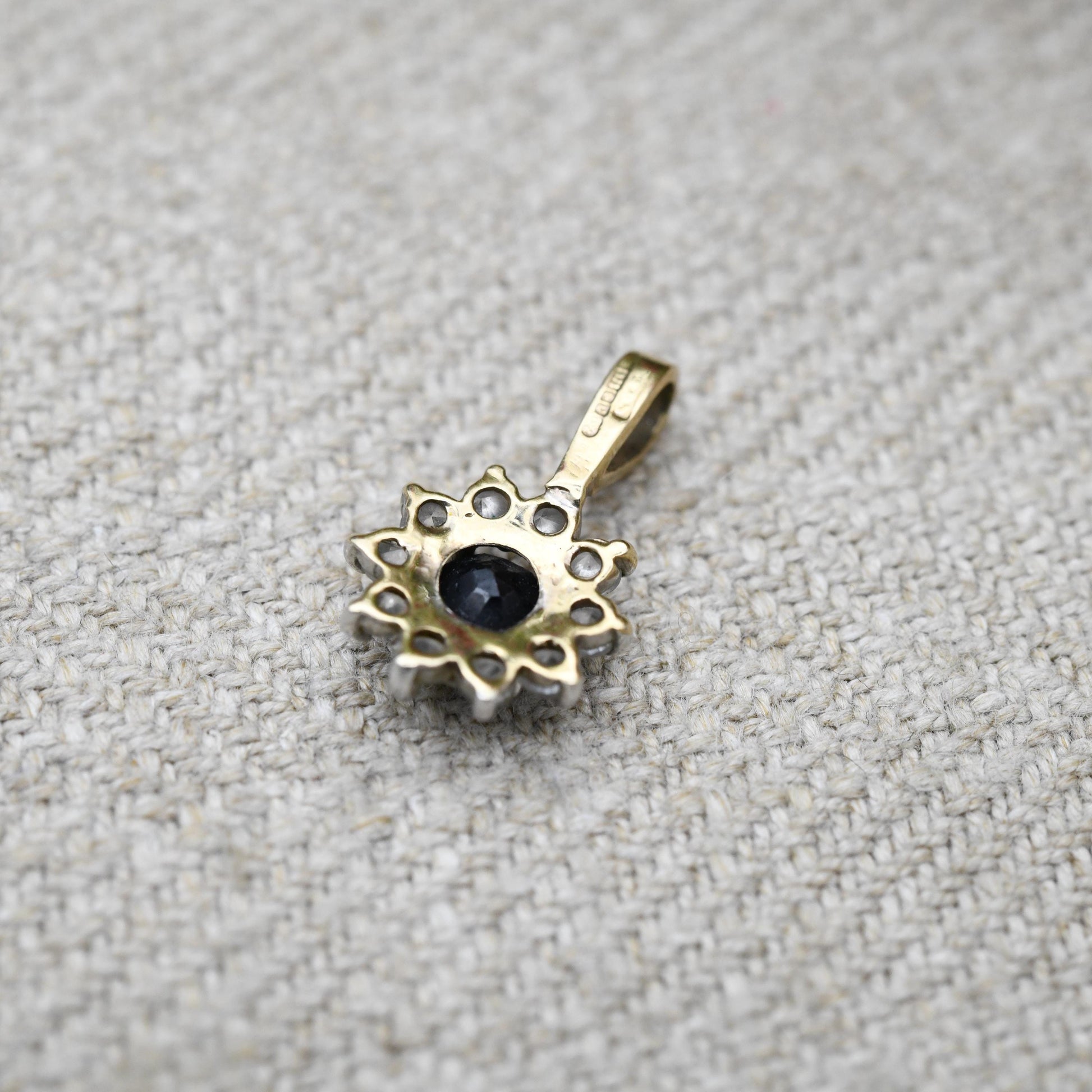 Vintage 9ct Gold Sapphire Cluster Pendant - Mid-Century Miniature Sparkly Charm | Pretty Solid Gold Gift for Her