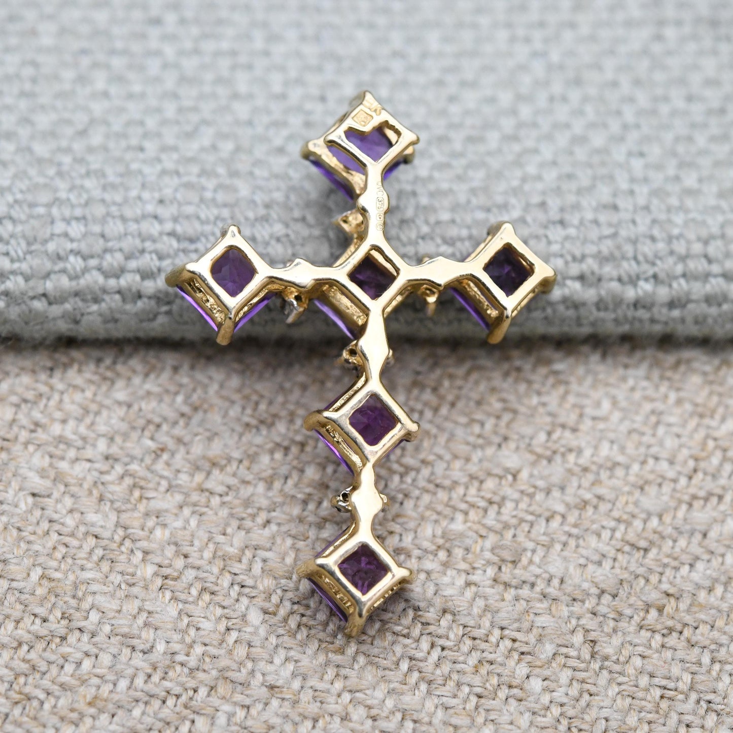 9ct Gold Amethyst and Diamond Cross Pendant - QVC | Religious Pendant | Pretty Gold Gift for Her