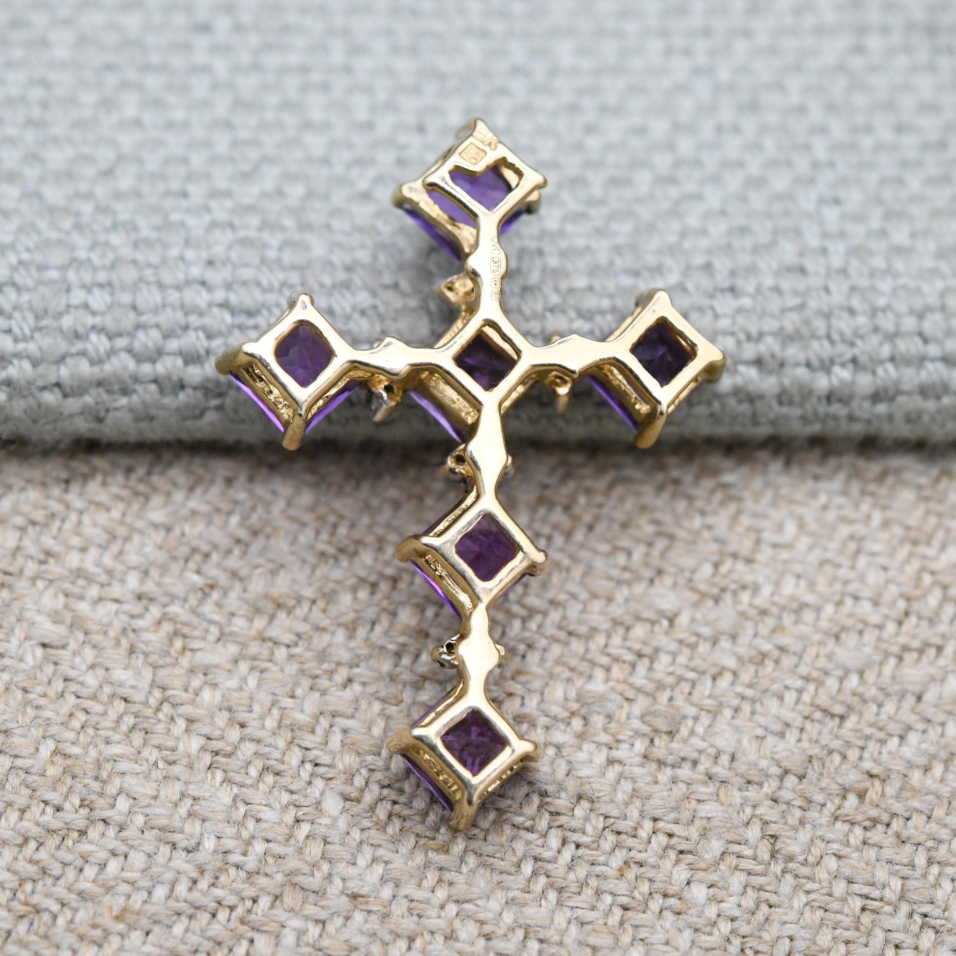 9ct Gold Amethyst and Diamond Cross Pendant - QVC | Religious Pendant | Pretty Gold Gift for Her