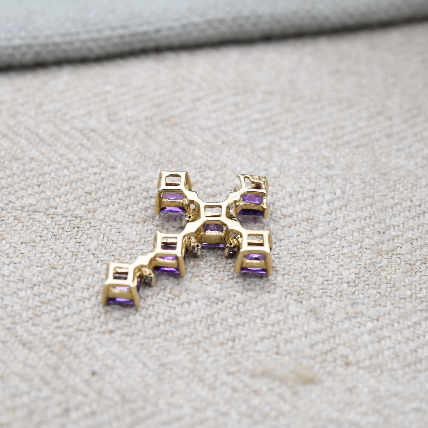 9ct Gold Amethyst and Diamond Cross Pendant - QVC | Religious Pendant | Pretty Gold Gift for Her