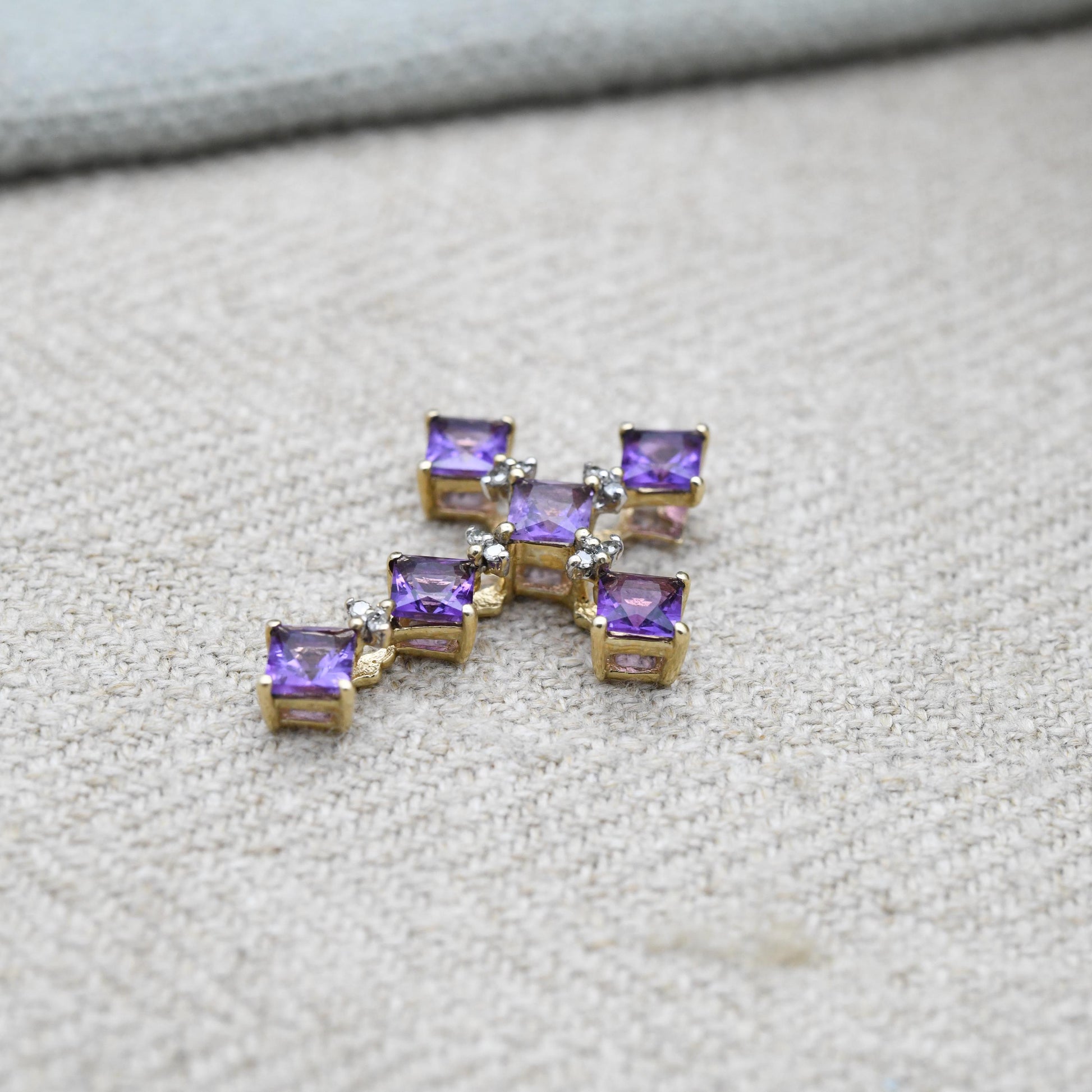 9ct Gold Amethyst and Diamond Cross Pendant - QVC | Religious Pendant | Pretty Gold Gift for Her