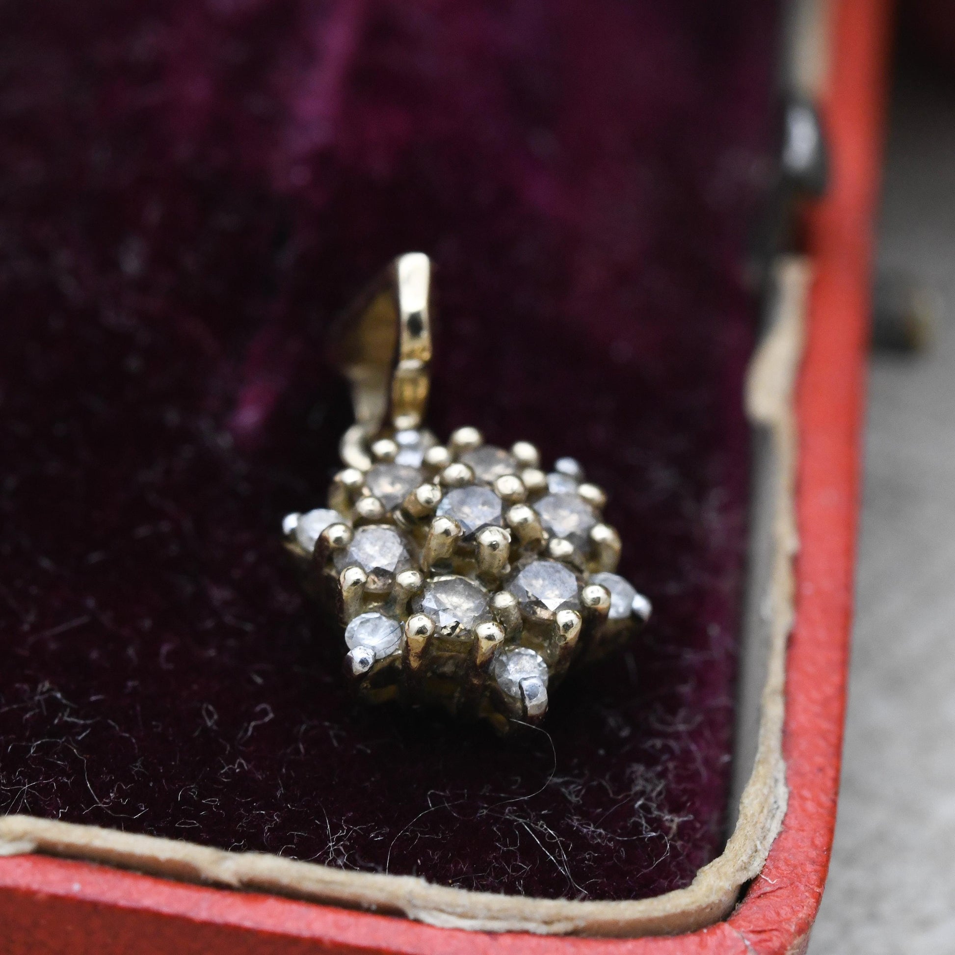 QVC 9ct Gold Diamond Cluster Pendant - Champagne and Clear Stones | Charm for Necklace Stack