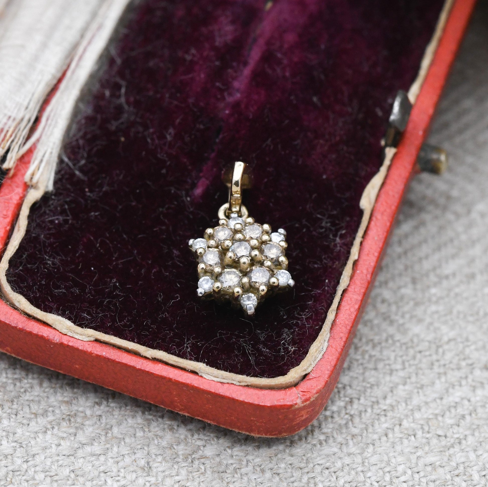 QVC 9ct Gold Diamond Cluster Pendant - Champagne and Clear Stones | Charm for Necklace Stack