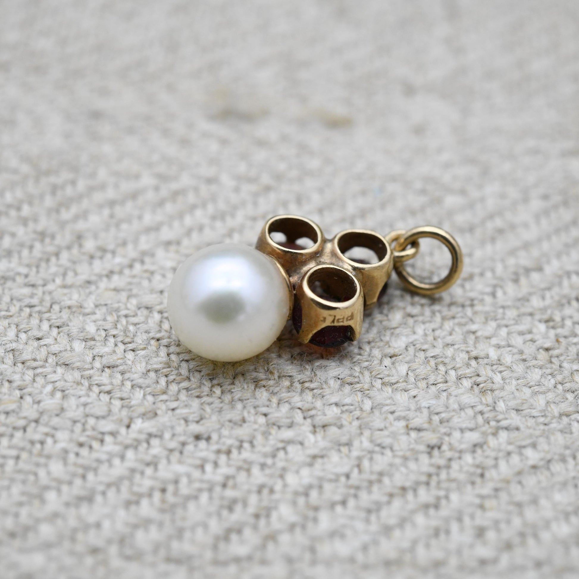 Vintage 9ct Gold Garnet Pearl Pendant 1990 - Miniature Charm with Red Stone | Gift for Charm Pendant Necklace